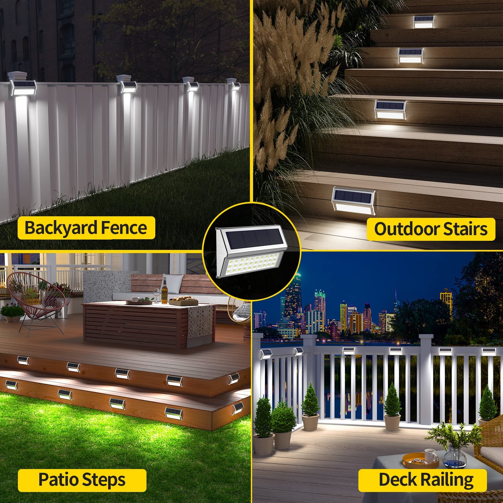 ROSHWEY 8 Pack Solar Outdoor Lights - 30 LED Waterproof Garden & Patio Lights for Backyard, Fence, Stairs, Wall Railing - Cool White Solar-Powered Landscape Lighting (Perfect for Pathway, Driveway & Garden Decoration at Night)