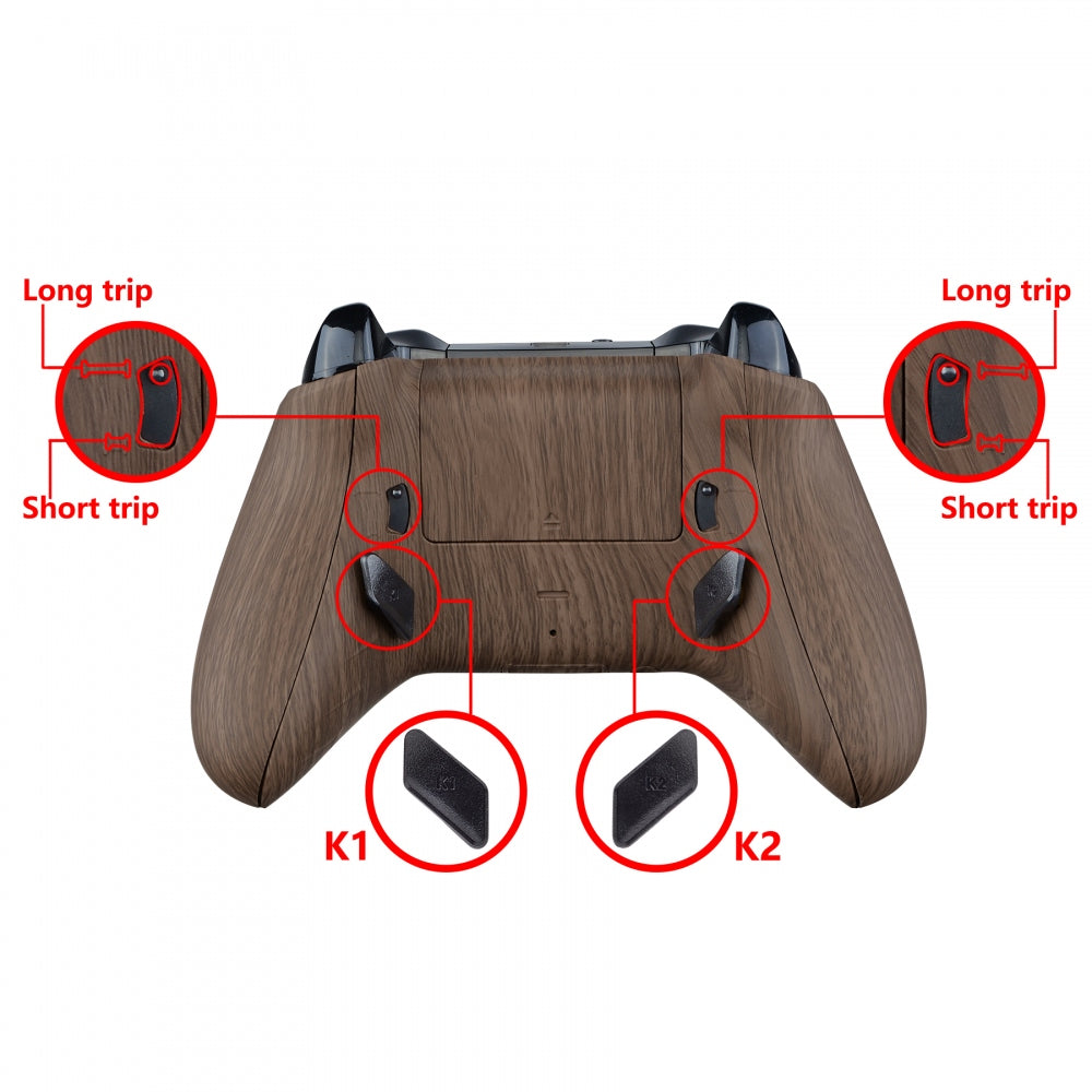 eXtremeRate Remappable Back Buttons & Trigger Stop Kit for Xbox One X/S Controller - Wood Grain Design - Enhance Gaming Performance for FPS, Racing & Competitive Play