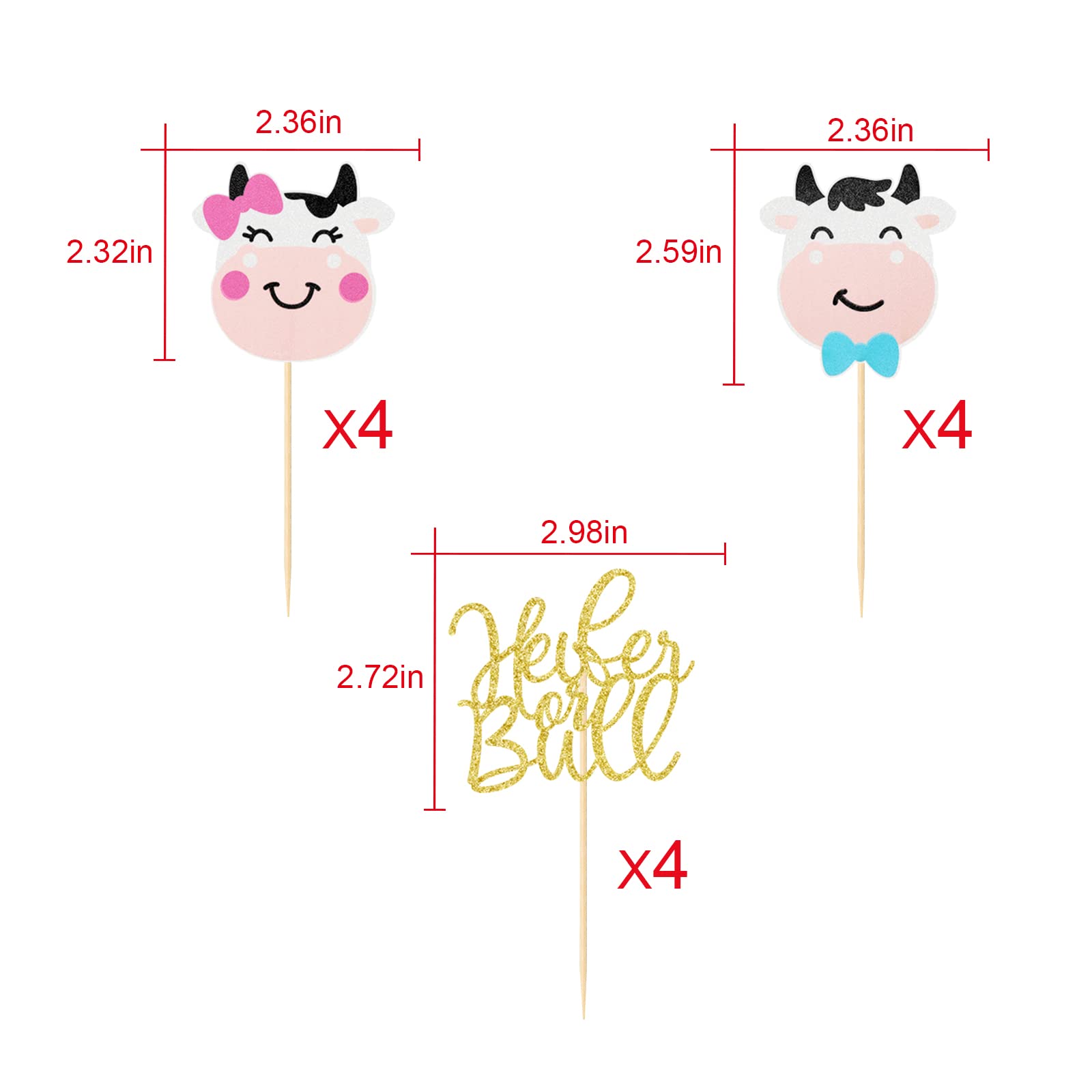 12Pcs Cow Gender Reveal Cupcake Toppers - Heifer & Bull Baby Shower Decor for Farm Theme Parties, Gender Reveal Celebrations & Baby Showers