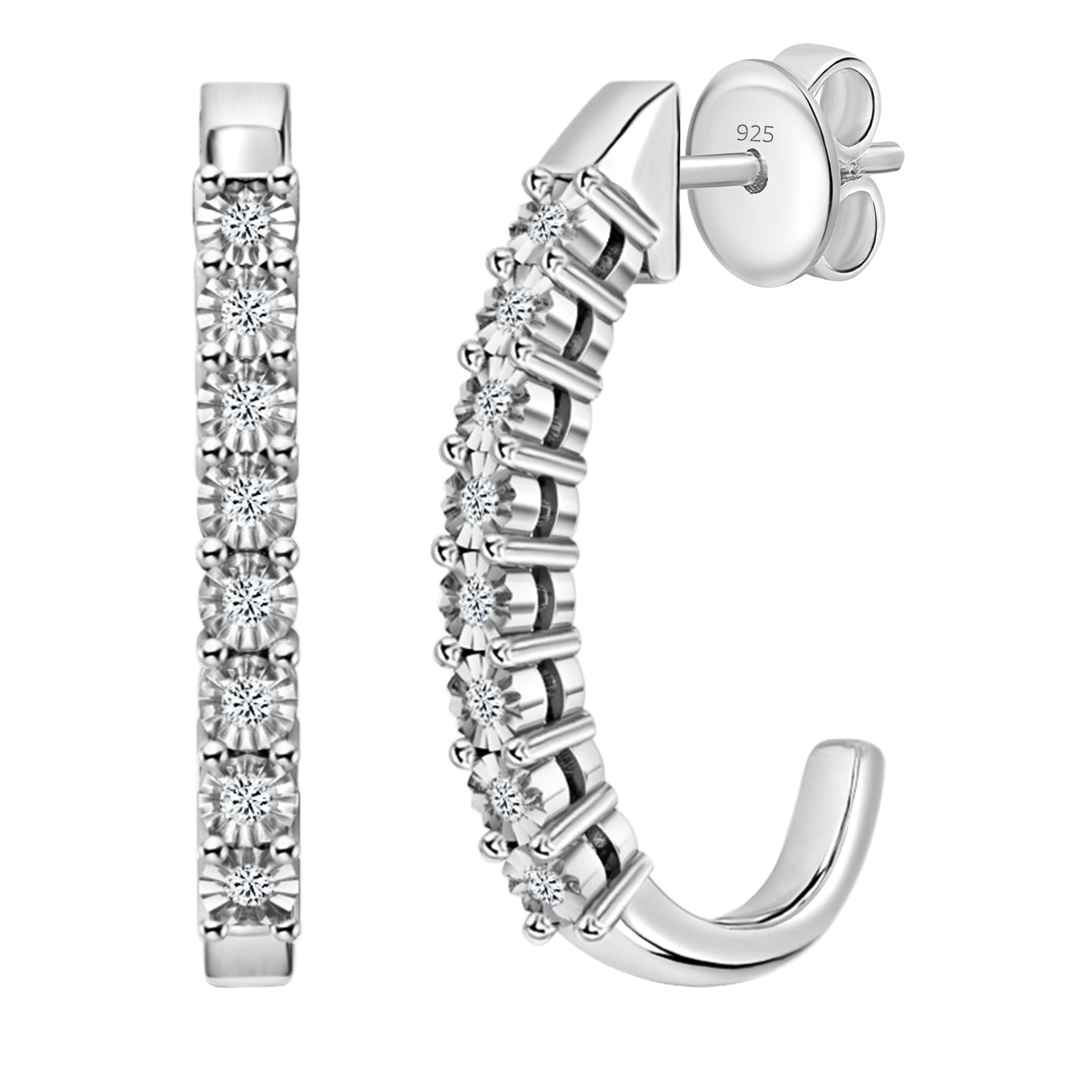 Dazzlingrock 0.15ct Round Diamond J Hoop Earrings for Women - 925 Sterling Silver Jewelry - Perfect for Weddings, Anniversaries & Special Occasions