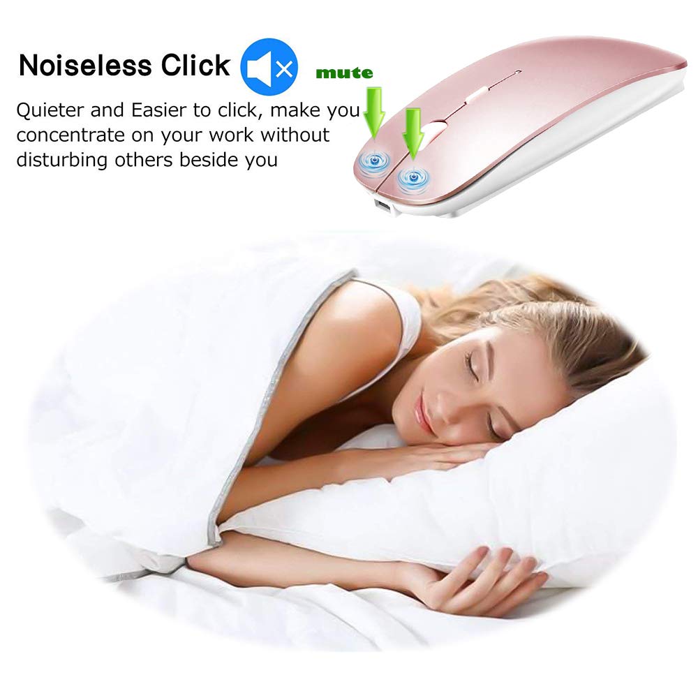 4 Modes Rechargeable Bluetooth Mouse BT3.0/5.2 with USB-2.4G/Type-C - Wireless Mouse for MacBook Pro/Air, iMac, iPad, Laptop, PC (Rose Gold) - Perfect for Office, Home & Travel Use