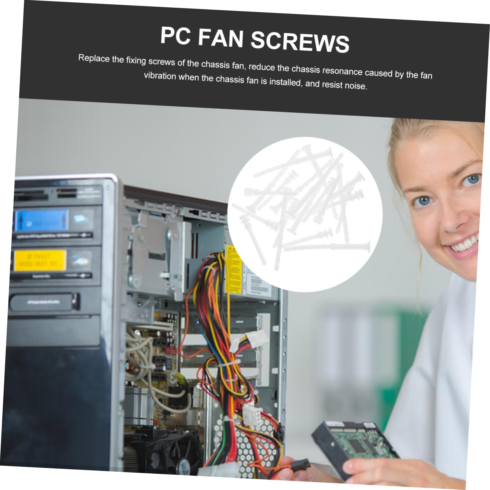 ULTECHNOVO 20pcs Computer Case Fan Mounting Kit - Black Noise Absorption Rivets & White Silicone Rubber Screws for PC Case Fan Installation - Perfect for Gaming PC, Workstation, and DIY Computer Builds