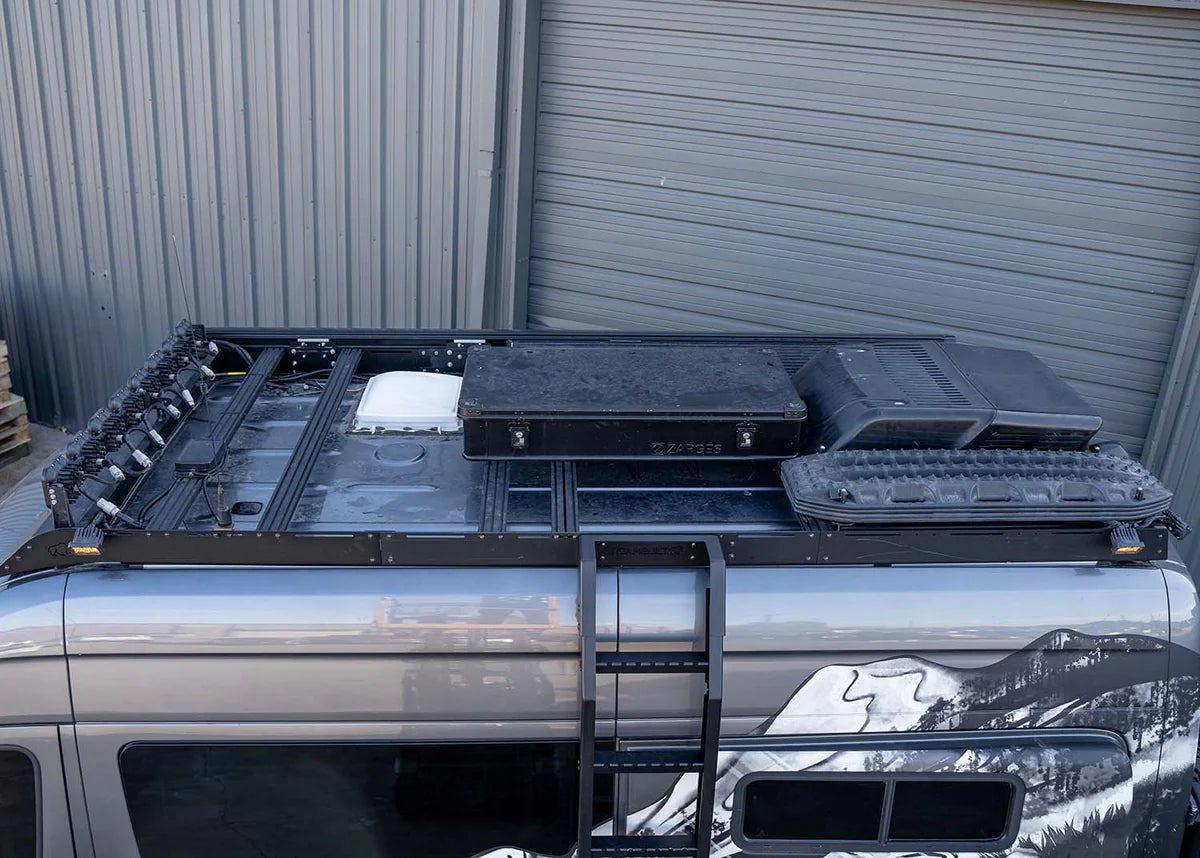ROAMBUILT Flatpack Roof Rack for 2007-2023 Mercedes Sprinter Van | Heavy Duty Cargo Carrier | Perfect for Camping, Road Trips & Outdoor Adventures