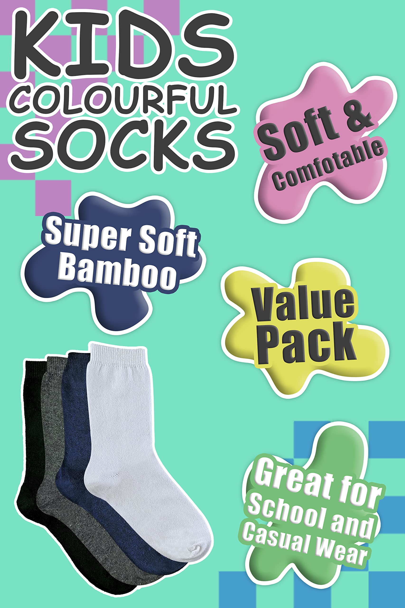 Premium 6-Pack Kids Bamboo Socks - Soft & Breathable Children's Socks for School, Play & Everyday Wear | Comfortable Summer Socks for Boys & Girls | Ideal for School Uniforms, Sports & Daily Activities