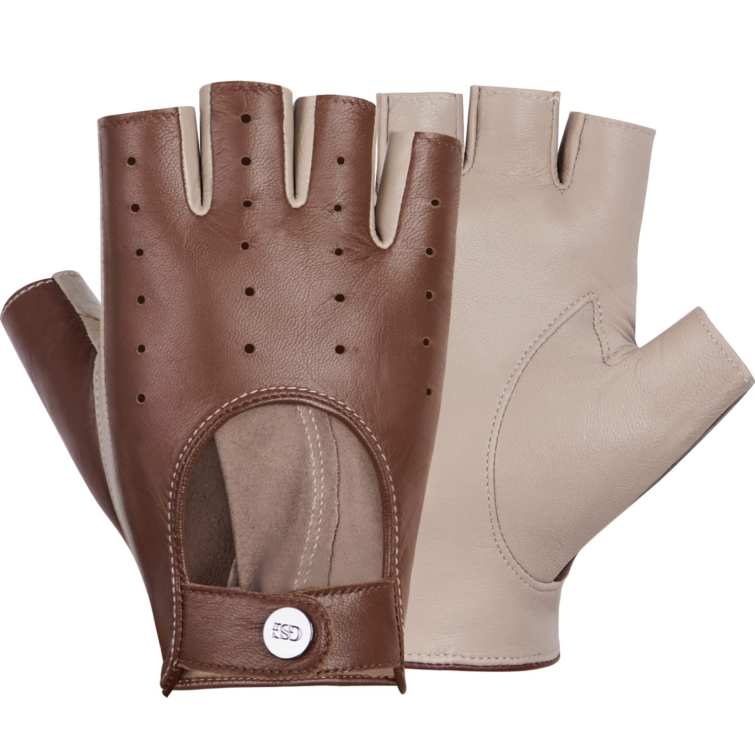GSG Women's Fingerless Leather Driving Gloves - Genuine Motorcycle Biker Gloves, Unlined Half Finger for Comfort & Grip - Perfect for Riding, Driving & Outdoor Activities