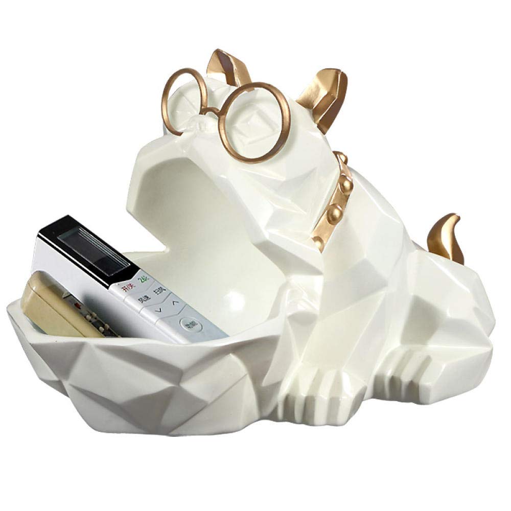 Modern White Geometric Bulldog Snack Holder Sculpture - Unique Animal Figurine for Home & Office Decor - Perfect for Desktop, Bookshelf, Living Room - Creative Gift Idea for Pet Lovers & Interior Design