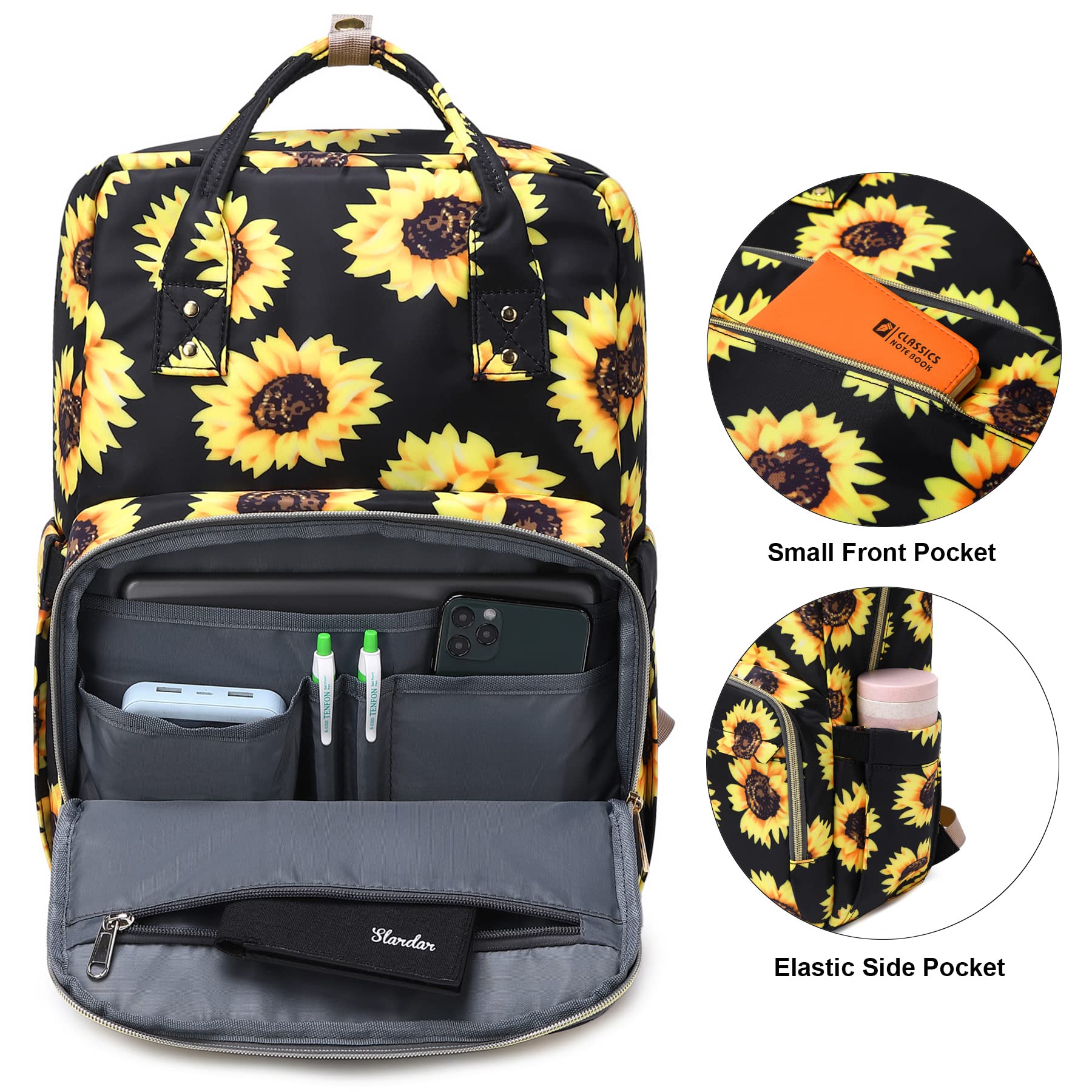 Stylish Sunflower Laptop Backpack for Women & Girls - 15.6 Inch Waterproof College Bookbag with USB Charging Port - Perfect for School, Travel, Work & Daily Commute