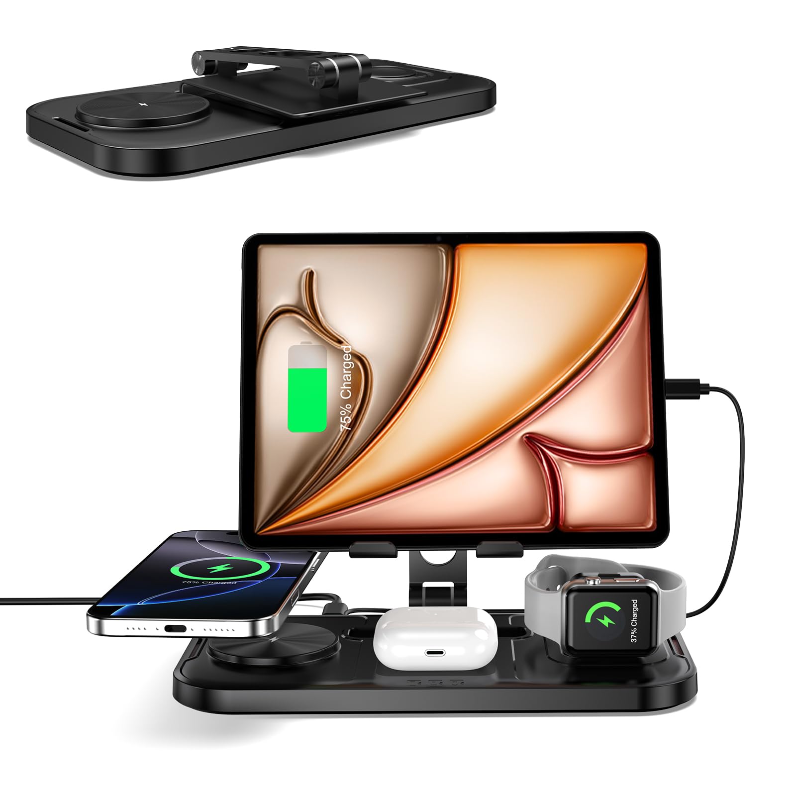 4 in 1 Wireless Charging Station for iPhone 16/15/14/13, Apple Watch 9/8/7/6/5, AirPods 3/2/Pro & iPad - Fast Multi-Device Charger Stand - Perfect for Home, Office & Travel