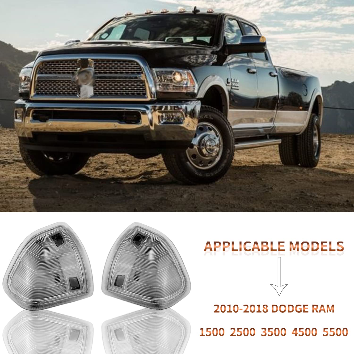 Dodge Ram 1500 2500 3500 LED Turn Signal Mirror Light Replacement (2010-2018) - Left & Right Side Clear Lens for Passenger & Driver - Perfect for Night Driving & Enhanced Safety