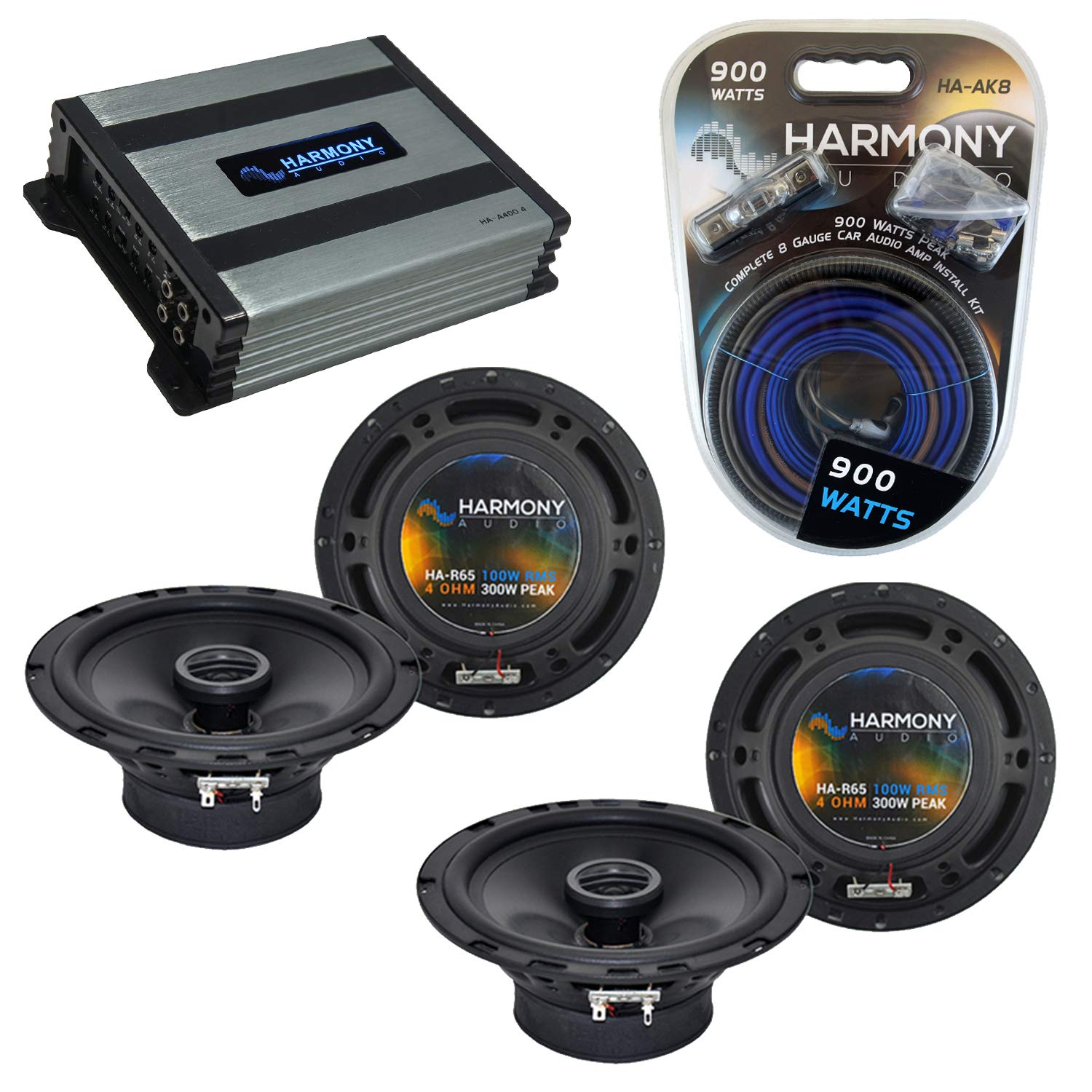 Harmony Audio HA-A400.4 400W 4-Channel Car Amplifier Bundle with (2) HA-R65 6.5