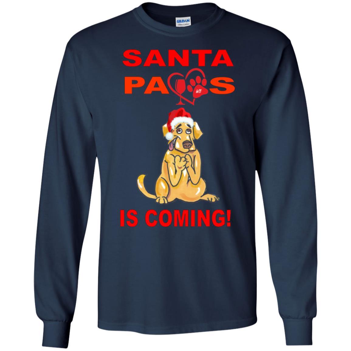 Santa Paws Is Coming Long Sleeve Ultra Cotton T-Shirt for Dog Lovers - Christmas Pet Themed Apparel for Dog Owners & Holiday Gifts