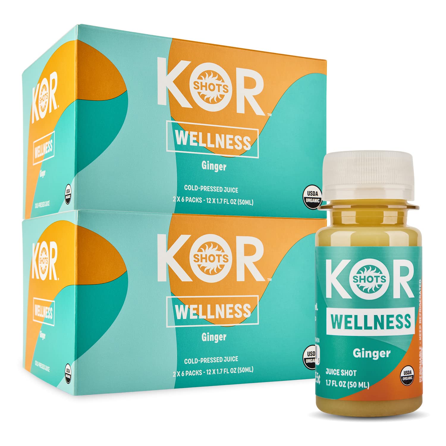 KOR Shots Ginger Shot - 24 Pack x 1.7 Fl Oz - Organic Wellness Shot with Freshly Pressed Ginger & Cayenne - Natural Energy Booster - USDA Certified - Perfect for Morning Routine, Workout Recovery & Immune Support