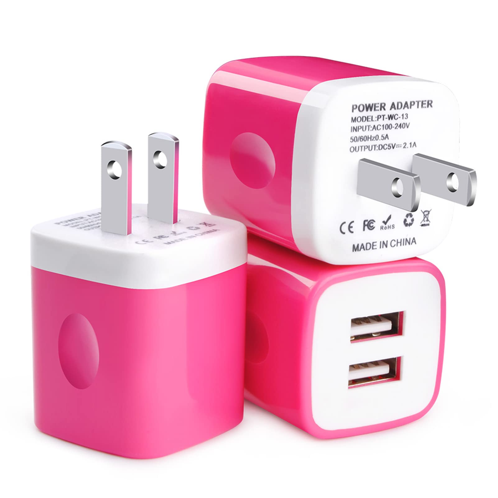 FiveBox 3-Pack USB Wall Charger - Dual Port 2.1A Fast Charging Adapter for iPhone 13/12/11/X/8, Samsung Galaxy, Android Phones - Perfect for Home, Office & Travel Charging Needs