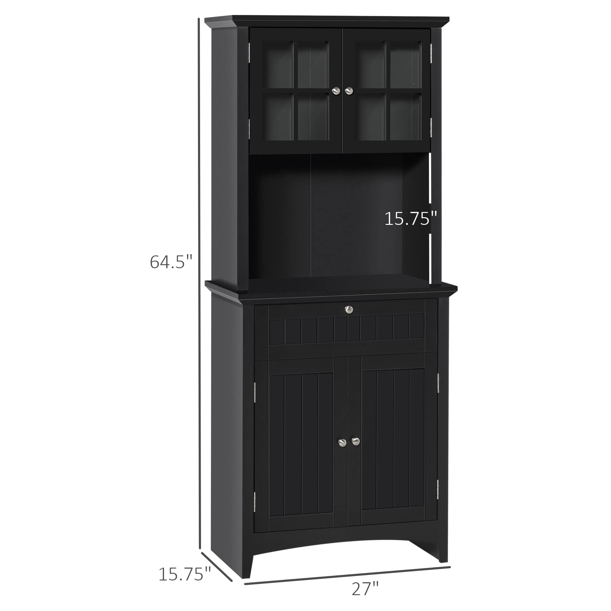 HOMCOM Elegant Buffet Hutch with Framed Glass Doors, Kitchen Pantry Storage Cabinet with Drawers & Microwave Space - Perfect for Dining Room Storage & Small Kitchen Organization, Black