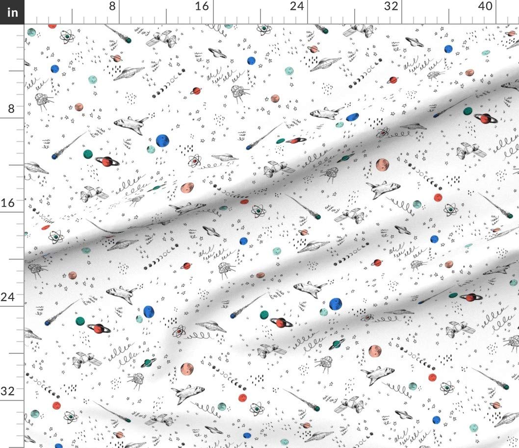 Space Out Light Planet Spaceship Star Outer Space Cotton Poplin Fabric by The Yard - Premium Printed Fabric for Sewing, Quilting, Dresses & DIY Crafts | Perfect for Home Decor, Apparel & Gift Making