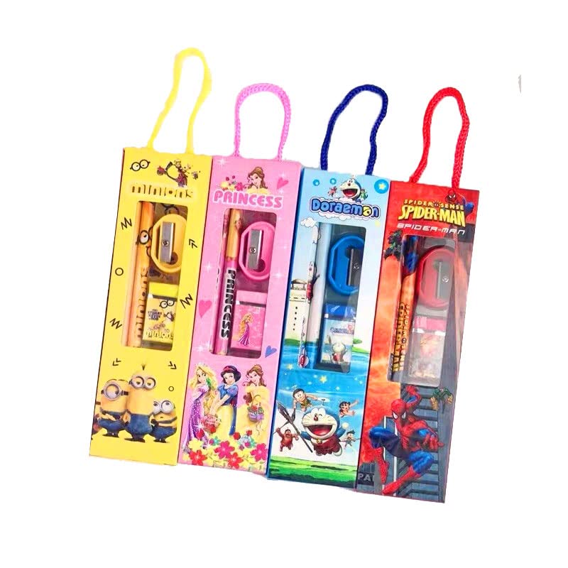 KOBBET® Kids Stationery Gift Set - 4 PCS (2 Pencils, 1 Ruler, 1 Eraser & 1 Sharpener) - Perfect for Rakhi, Sisters Day, School Supplies & Festive Gifts - Great for Classroom, Birthday Presents & Return Gifts