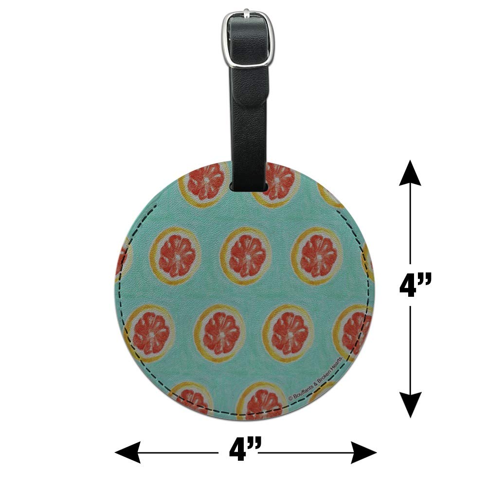 Stylish Round Leather Luggage Tag for Suitcases & Carry-Ons - Grapefruit Design - Perfect for Travel Identification & Baggage Tracking