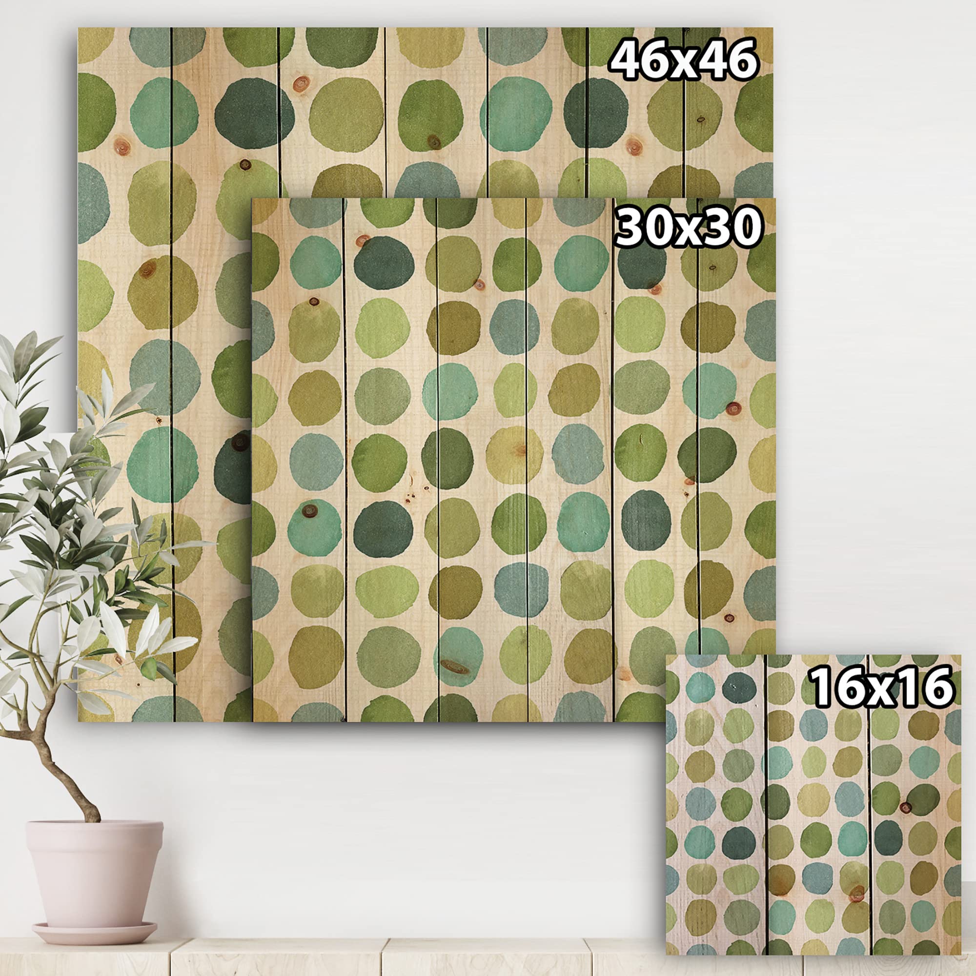 DesignQ Geometric Green Circle Mid-Century Modern Wood Wall Art - Large Abstract Wood Panel Decor Printed on Natural Pine - Perfect for Living Room, Bedroom & Office Decor