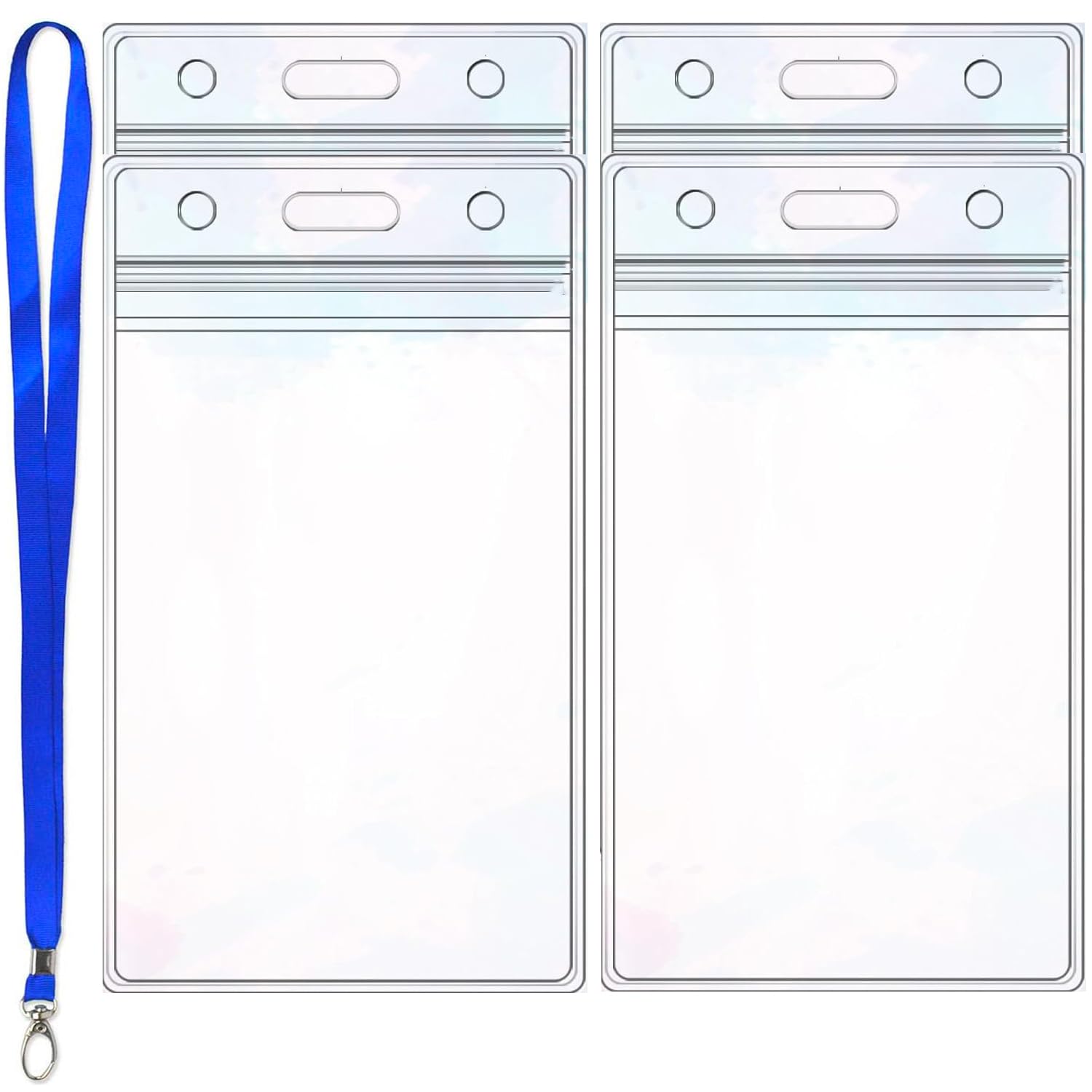 4-Pack Vertical ID Badge Holder with Clip & Lanyard - Waterproof for Work & Events