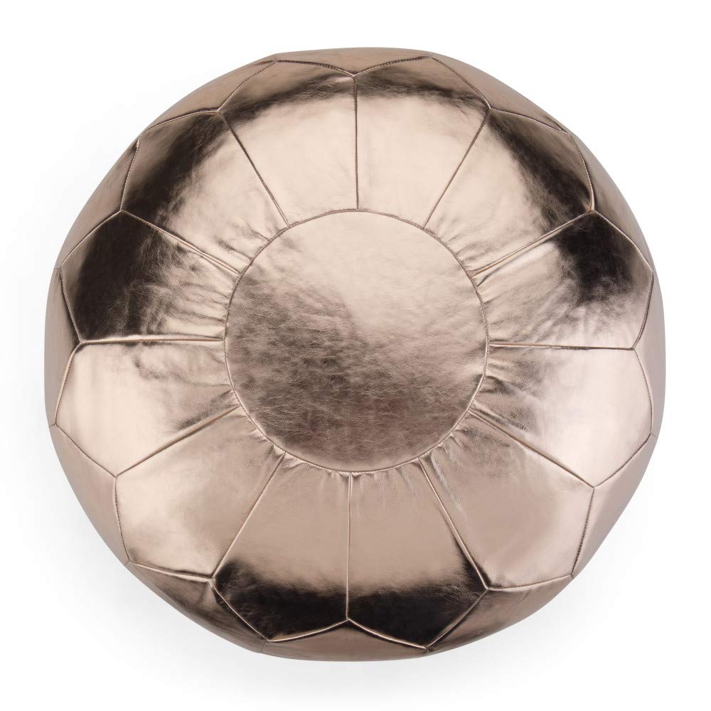 SIMPLIHOME Charlize Round Pouf Ottoman - Gold Faux Leather Footstool for Living Room, Bedroom & Nursery - Boho Chic Decor Accent - Perfect for Extra Seating, Footrest or Side Table