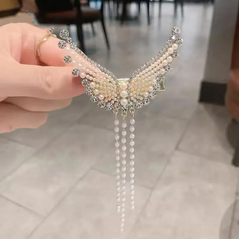 Savita Collection Wing Style Metal Hair Claw Clip for Fine or Thin Hair - Pearl Chain Hair Comb for Women and Girls (Pack of 1) - Perfect for Updos, Ponytails & Everyday Hairstyles