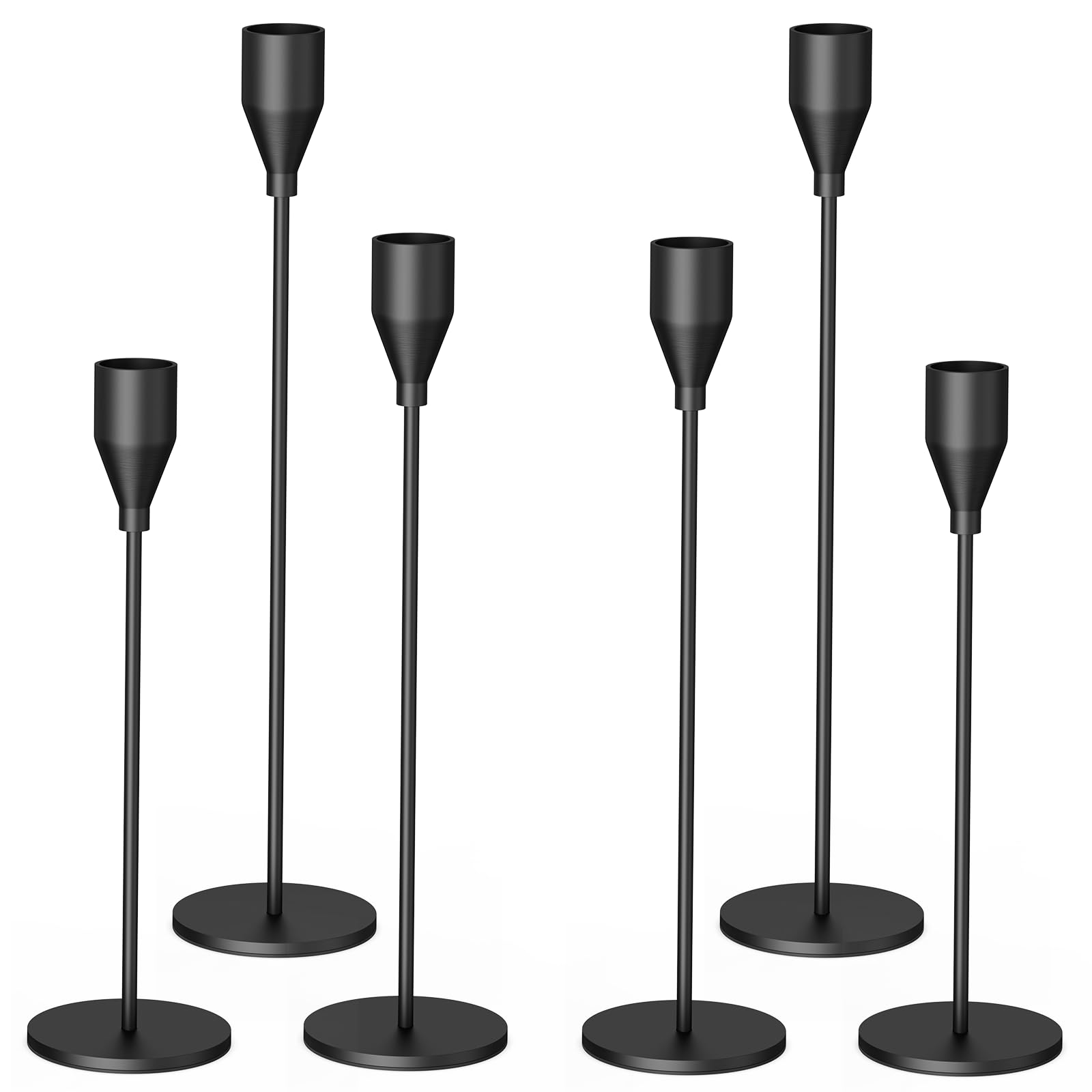 Matte Black Taper Candle Holders Set of 6 - Elegant Candlestick Holders for Table, Fireplace & Cabinet Decor - Perfect for Creating Romantic Atmosphere at Dinner Parties & Home Decor