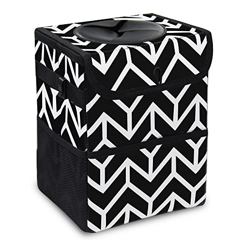 Orionstar Car Trash Can with Lid - Leak-Proof Auto Garbage Bin with Storage Pocket, Waterproof Fabric & Foldable Design - Hanging Organizer for SUV, Truck & Vehicle Trunk (Black) | Perfect for Road Trips, Camping & Daily Commute