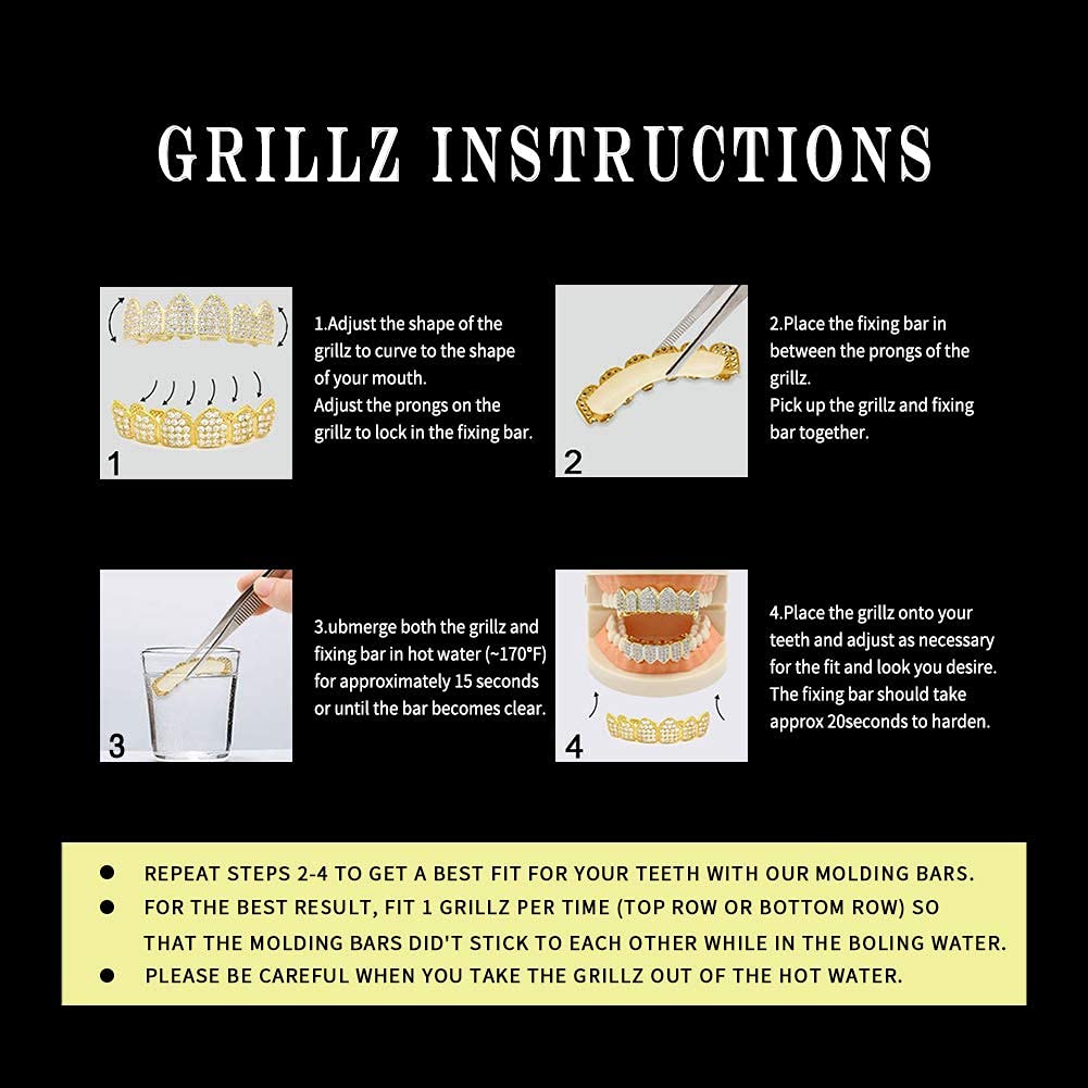 18K Gold Plated Iced Out CZ Grillz Set - Top & Bottom Fang Teeth Grillz for Men & Women | Hip Hop Jewelry, Rap Style Accessory for Parties & Performances