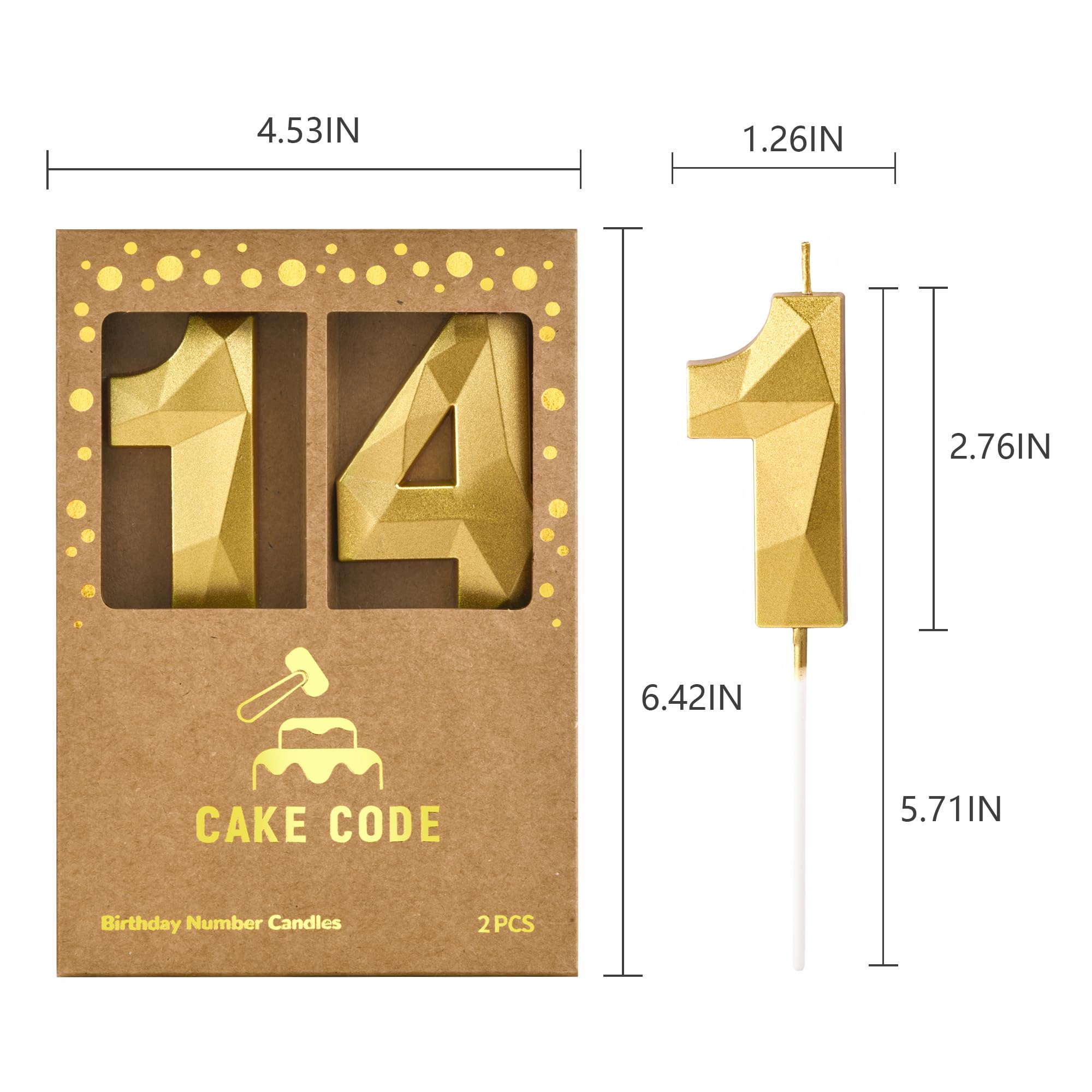 2.76 Inch Gold Number 14 Birthday Cake Candles - Crystal Shimmer Party Decorations for Anniversary, Wedding & Celebration Cakes
