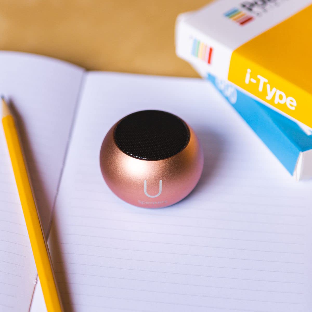 Mini Bluetooth Computer Speakers 2-Pack with Built-in Mic & Selfie Remote - Rose Gold Wireless Desktop Speakers for Workspace, Laptop, PC, Tablet | Perfect for Home Office, Gaming & Video Calls
