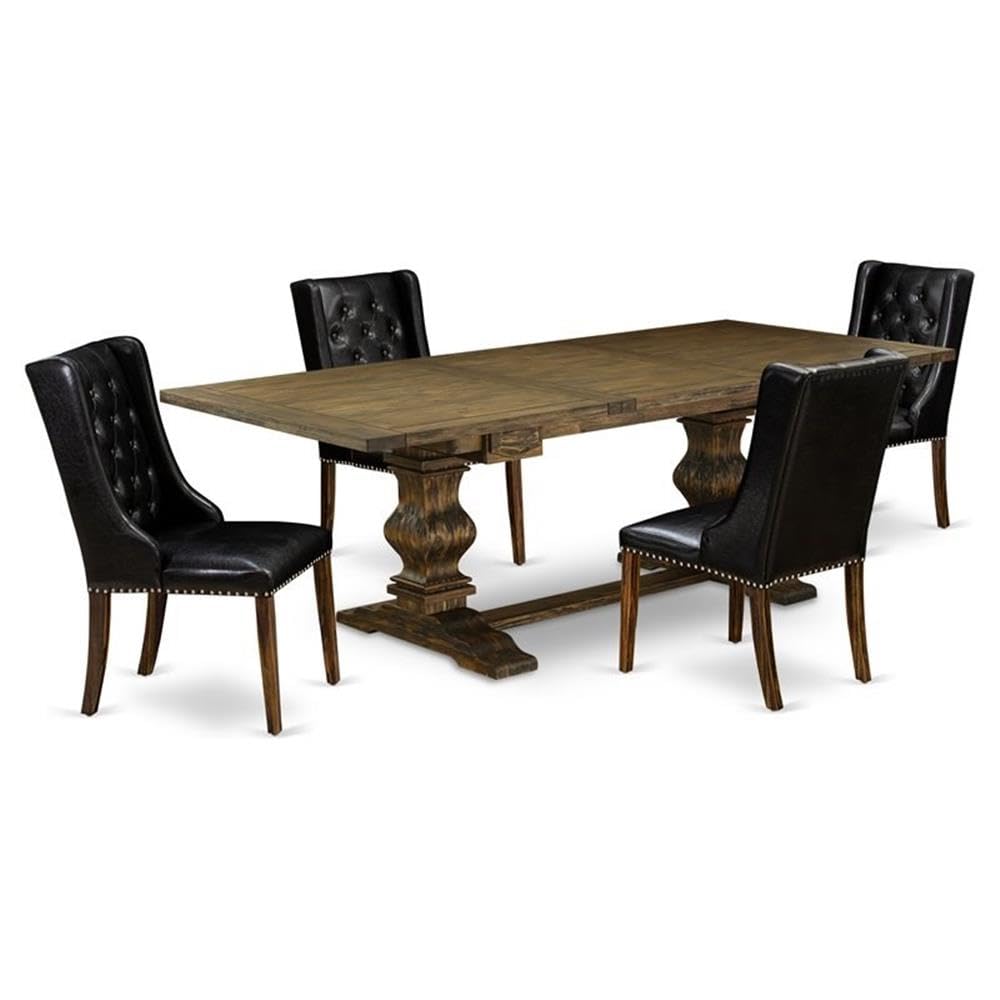 East West Furniture 5-Piece Kitchen Dining Set with Rectangle Table & 4 Black Faux Leather Chairs, 42x92 Inch, Jacobean Finish - Perfect for Family Meals, Dinner Parties & Small Space Apartments