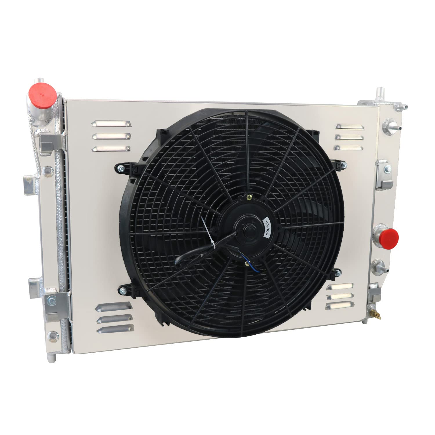 62MM 4 Row Aluminum Radiator with Double Oil Cooler & Electric Fan Shroud - Compatible with 2005-2013 Chevy Corvette C6 6.2L/7.2L V8 Gas Engine - Includes Thermostat Kit - Perfect for Performance Upgrades & High-Temperature Driving Conditions