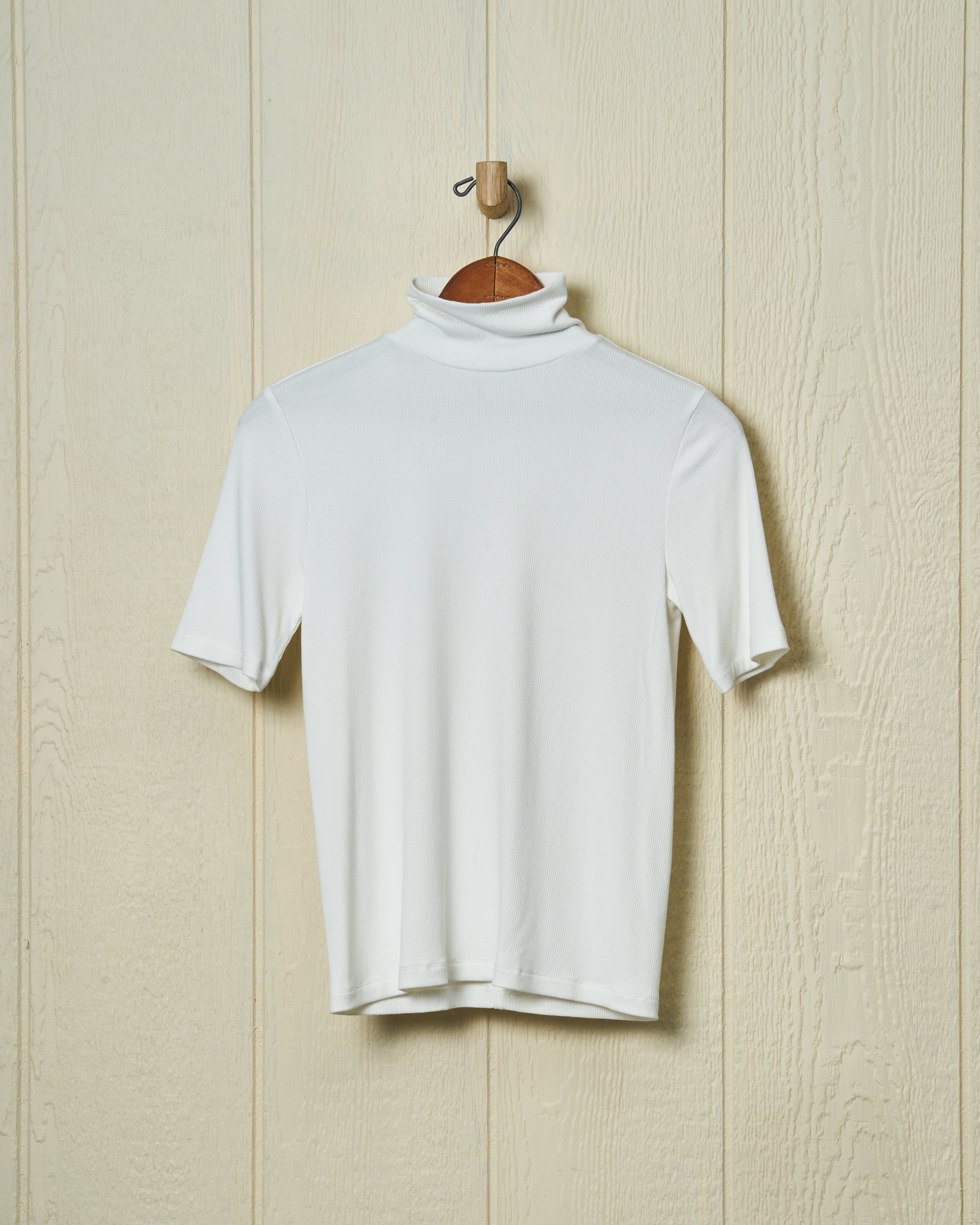 Off White Chelsea Ribbed Knit Top - Women's Slim Fit Stretch Cotton Long Sleeve Shirt for Casual Wear & Layering