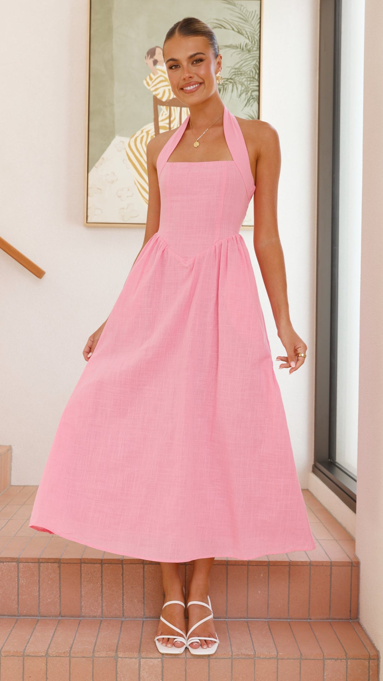 Caden Maxi Dress for Women - Flowy Pink Long Dress with Side Slits, Perfect for Summer, Beach, and Casual Outings