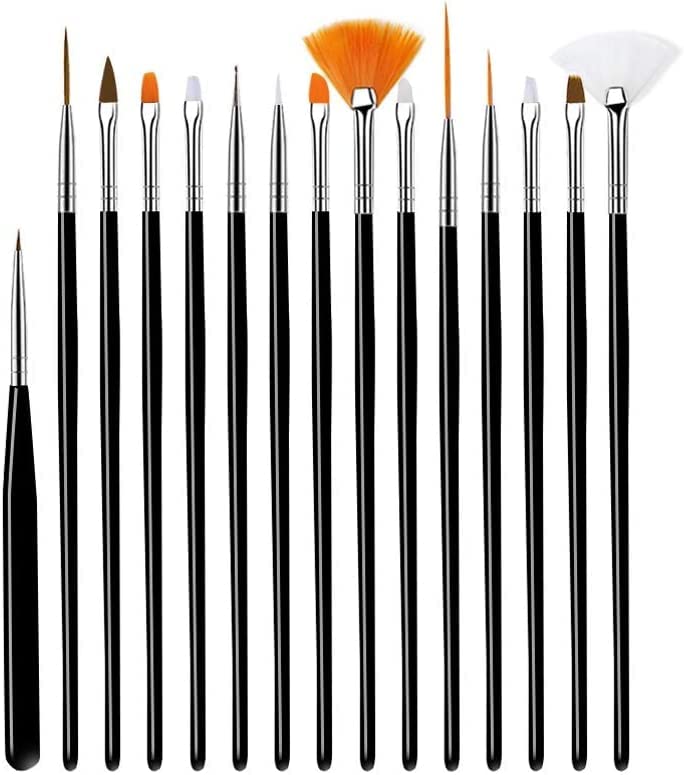 Syorica Professional Acrylic Nail Art Brushes Set - 15 Pack for Painting Gel, Acrylic & Natural Nails - Create Stunning UV Polish Designs at Home or Salon