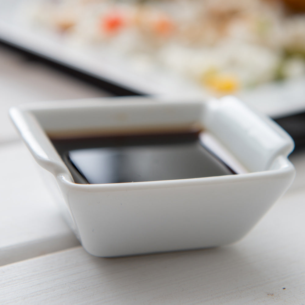 1 oz Square White Porcelain Mini Lipped Handle Bowl - 2.5