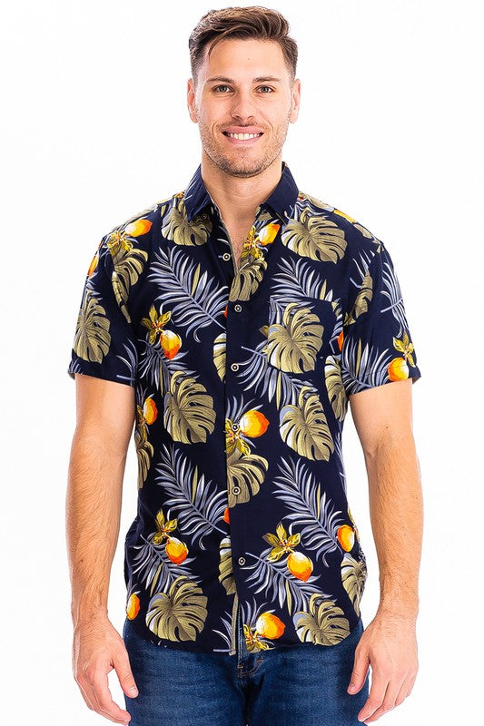 Hawaiian Button Down Shirt for Men - Tropical Floral Print Short Sleeve Casual Shirt - Perfect for Beach, Vacation, and Summer Outfits