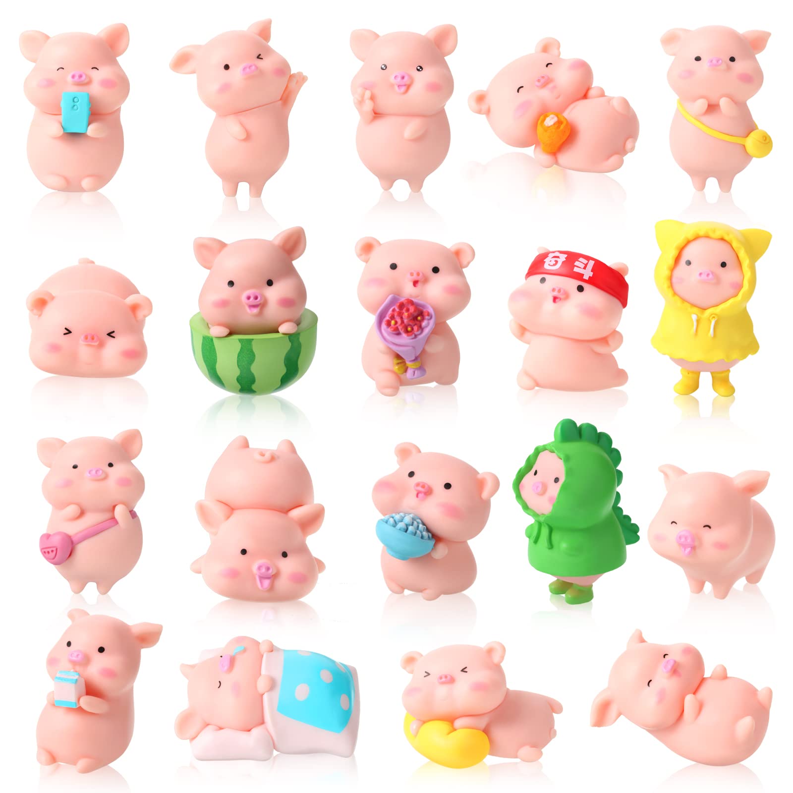 19 Pcs Mini Pig Figurines - Cute Animal Toy Set for Cake Toppers, Home Desk Decor, Birthday Party Supplies | Perfect for Farm Theme Parties, Baby Showers & DIY Crafts