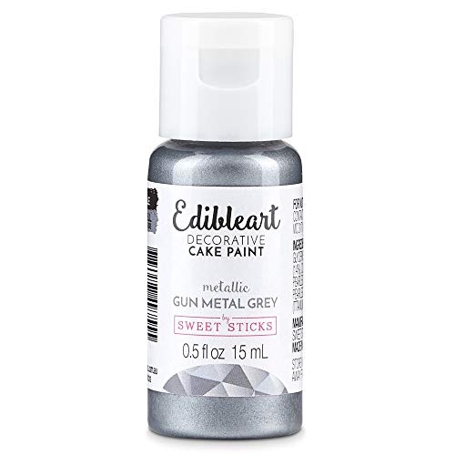 Sweetsticks Metallic Gun Metal Grey Edible Cake Paint 15ml - Food Safe Icing Paint for Cookies, Cakes & Desserts - Perfect for Wedding, Birthday & Holiday Decorating