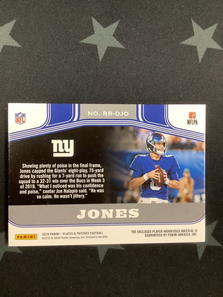 2019 Daniel Jones Rookie Reflections Patch Card 41/50 #RR DJO - New York Giants NFL Collectible for Fans & Memorabilia Enthusiasts - Perfect for Display, Trading, or Gifting