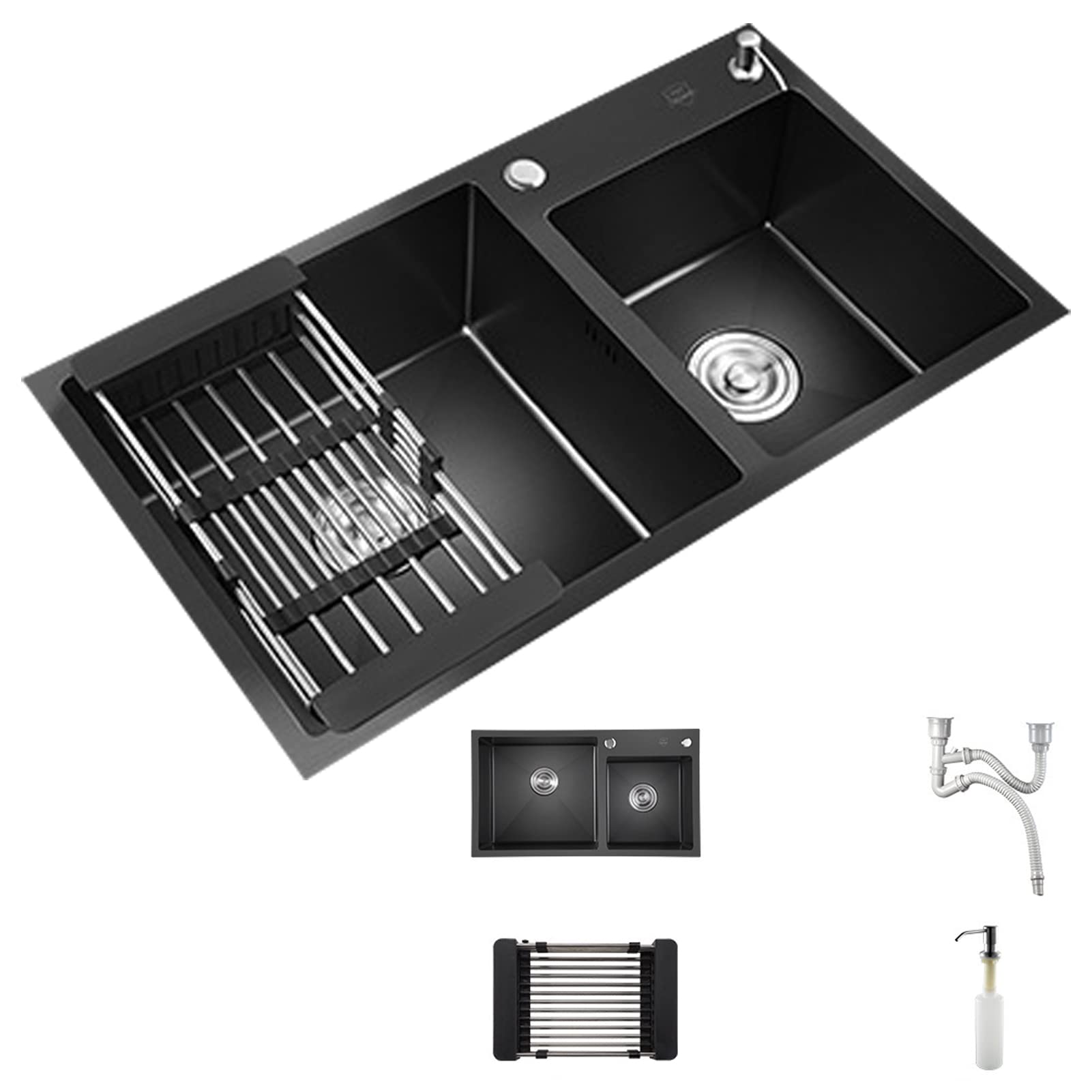Premium 304 Stainless Steel Double Bowl Kitchen Sink Set with Nano Coating - Drop-In Workstation Sink with Drain Basket & Soap Dispenser - Perfect for Modern Kitchens, Food Prep, and Dishwashing