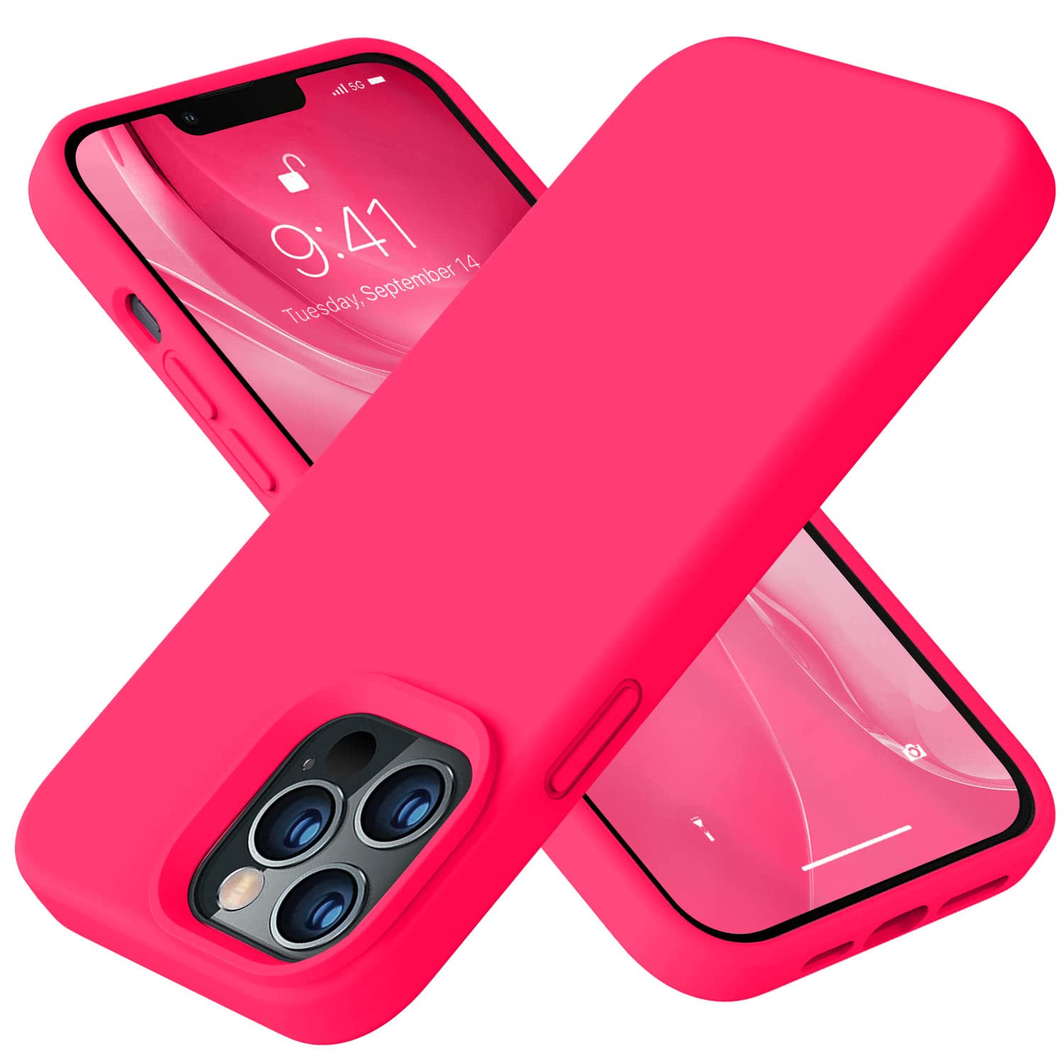 Vooii iPhone 13 Pro Max Case 6.7 Inch - Liquid Silicone Full Body Protective Cover with Anti-Scratch, Soft Microfiber Lining & Camera Protection | Hot Pink | Perfect for Everyday Use, Travel & Outdoor Activities