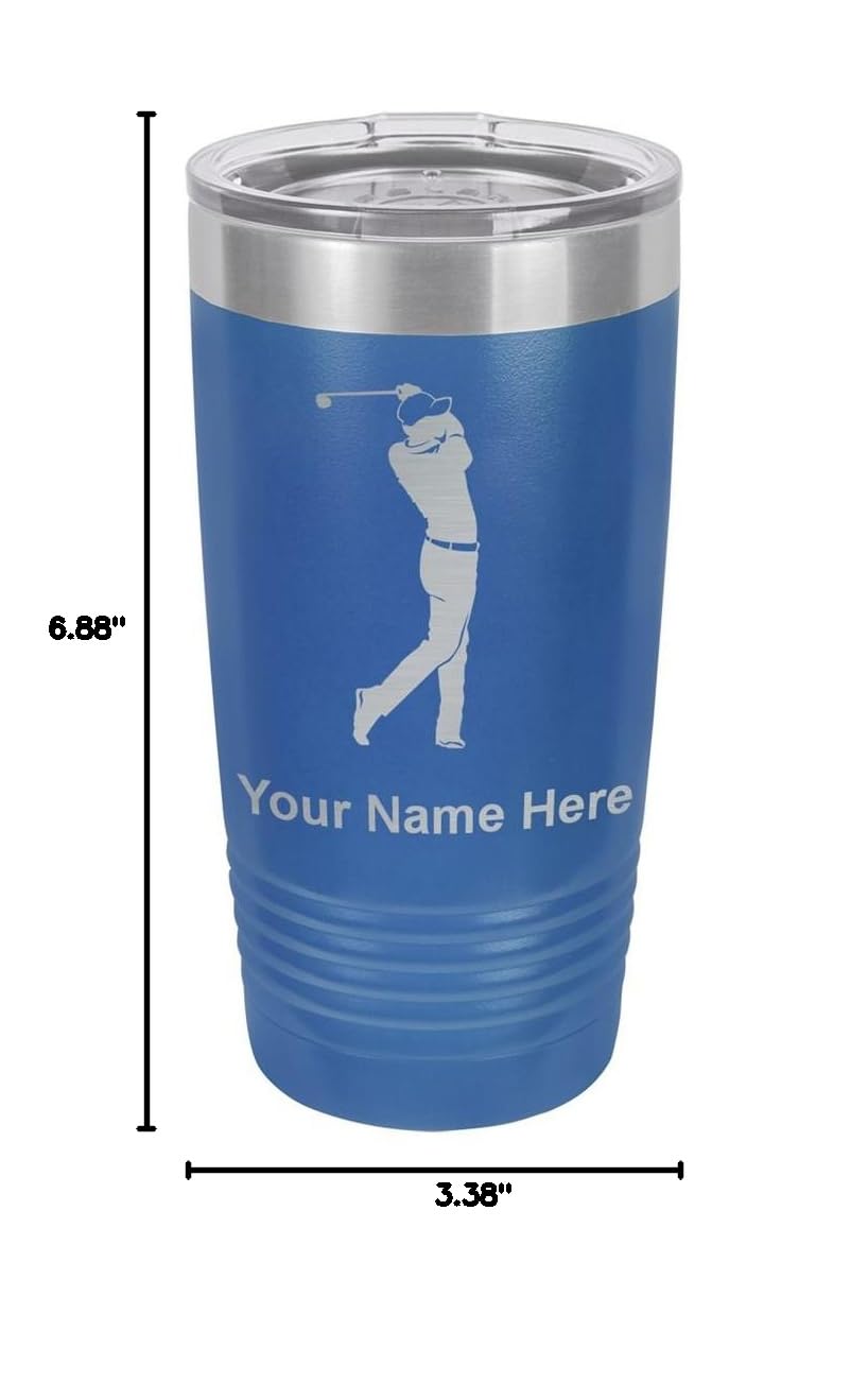 LaserGram 20oz Vacuum Insulated Stainless Steel Tumbler with Leak-Proof Lid - Personalized Engraved Golf Gift for Men & Women - Perfect for Golf Course, Office & Outdoor Activities (Dark Blue)