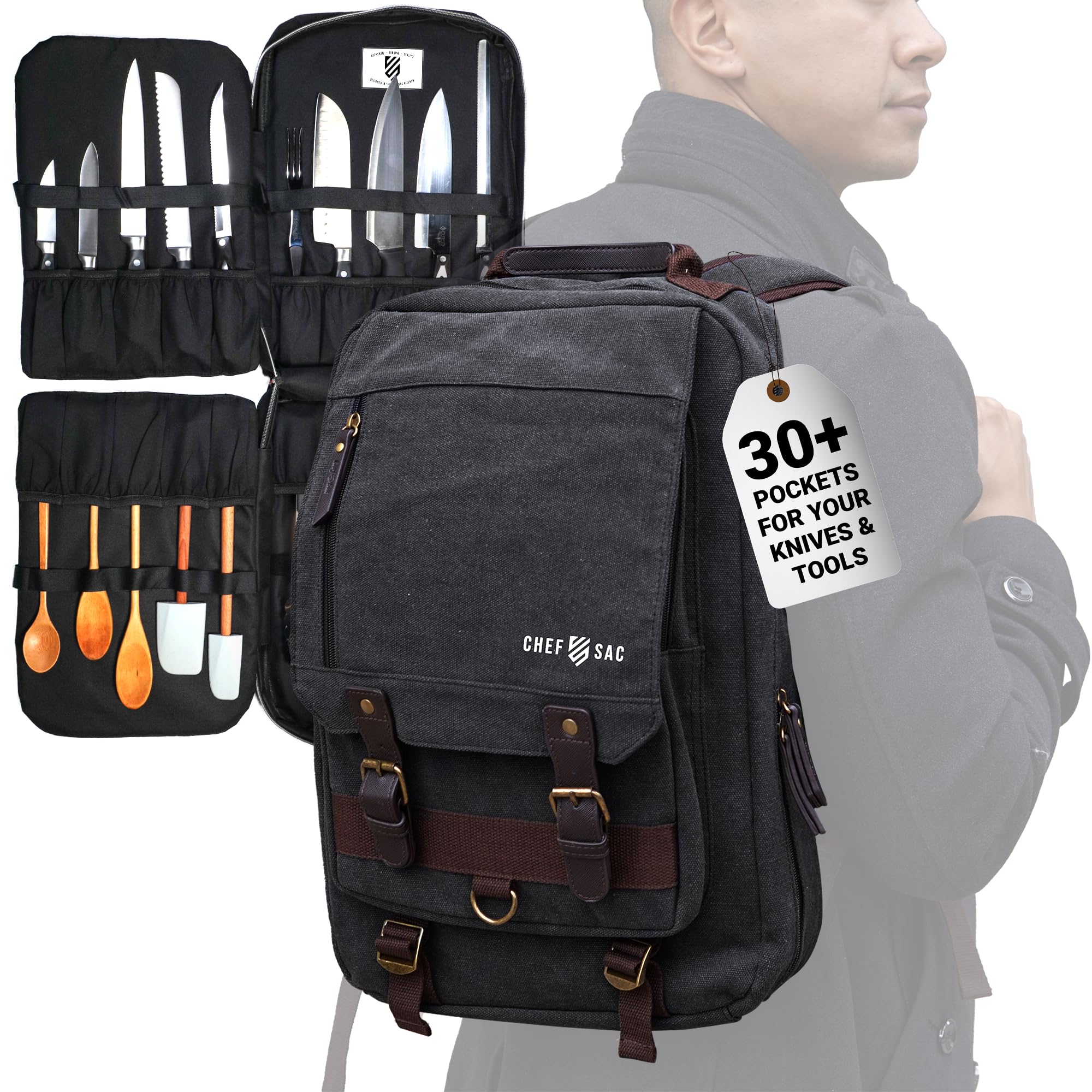 **Vintage Chef Backpack - 20+ Pockets for Knives & Tools - Durable Knife Bag for Professional Chefs & Culinary Students - Perfect for Cooking Classes, Restaurant Work & Outdoor Culinary Adventures**