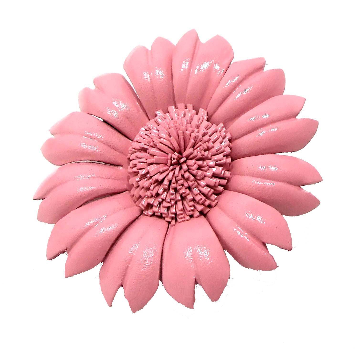 AeraVida Pink Sunflower Genuine Leather 2-in-1 Floral Pin & Hair Clip - Elegant Flower Hair Accessories for Women & Girls | Perfect for Weddings, Parties, and Everyday Wear