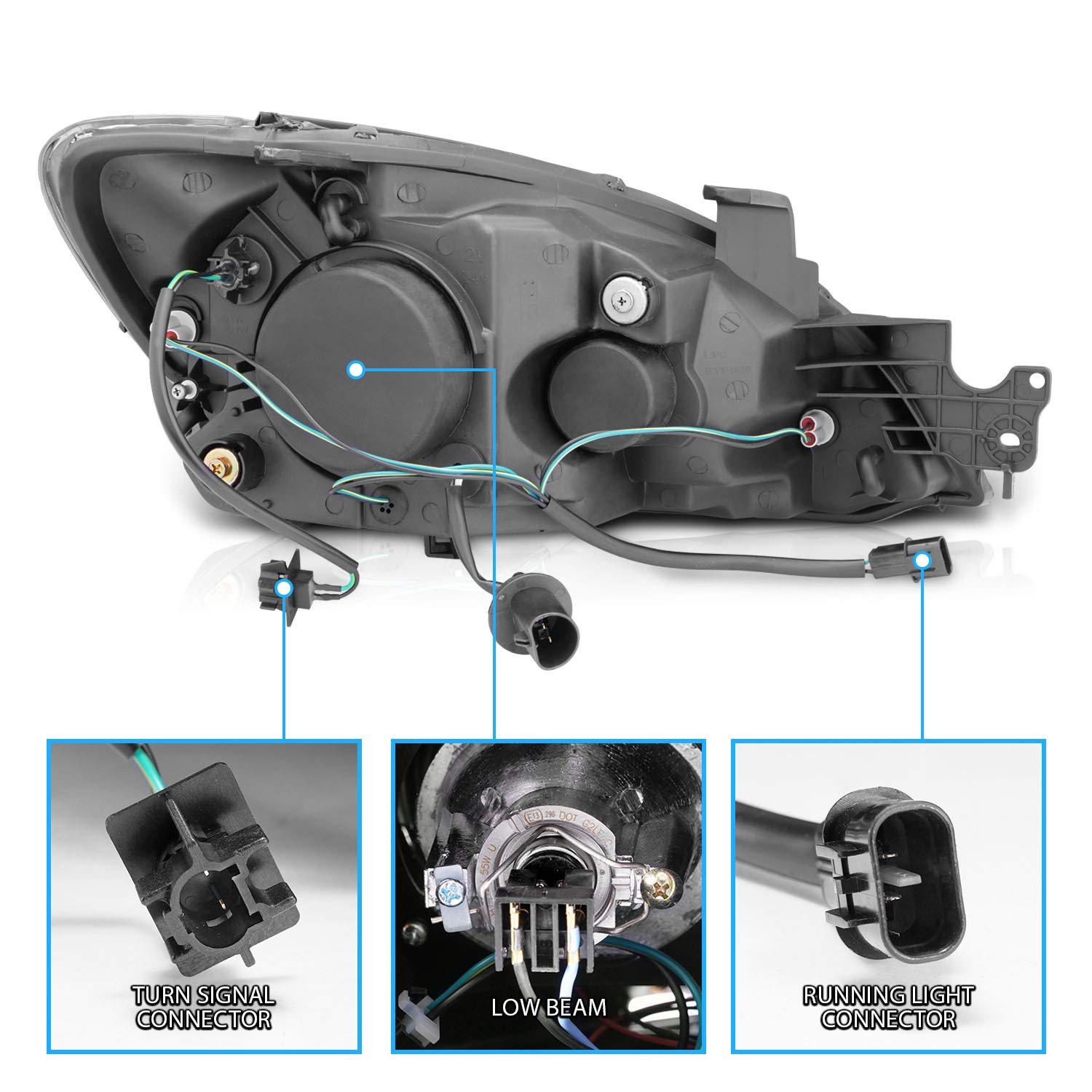 AmeriLite Black Xtreme LED Halo Projector Headlights Replacement Set - Compatible with Mitsubishi Lancer (Passenger & Driver Side) | High-Performance Lighting Upgrade for Night Driving & Enhanced Visibility
