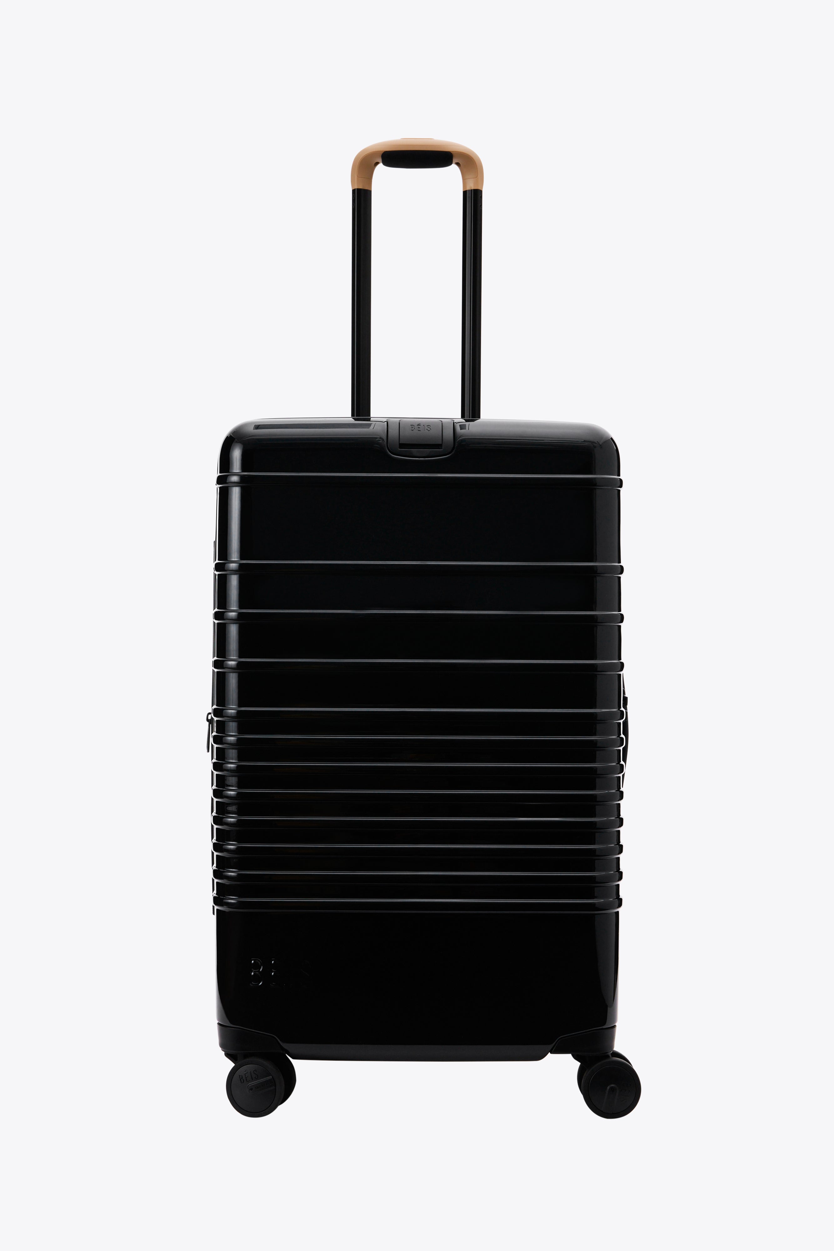 Glossy Black Medium Check-In Roller Luggage - Perfect for Business Travel & Weekend Getaways