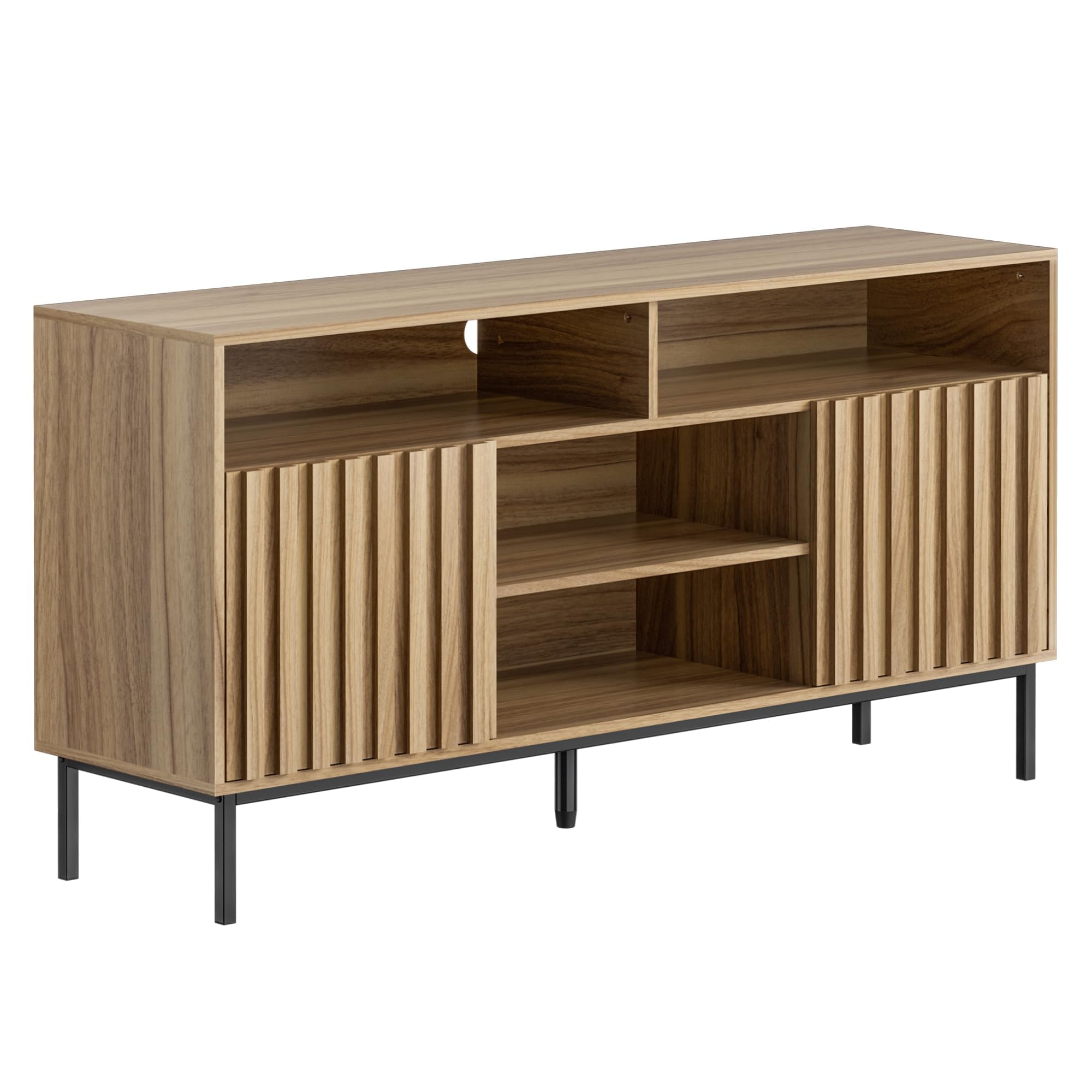 Mid Century Modern TV Stand Cabinet for Living Room - Wood Media Console with Shelves & Storage (Fits 50/55/60/65 Inch TVs) - Fluted Entertainment Center for Bedroom & Home Theater - Perfect for Organizing Electronics & Displaying Decor