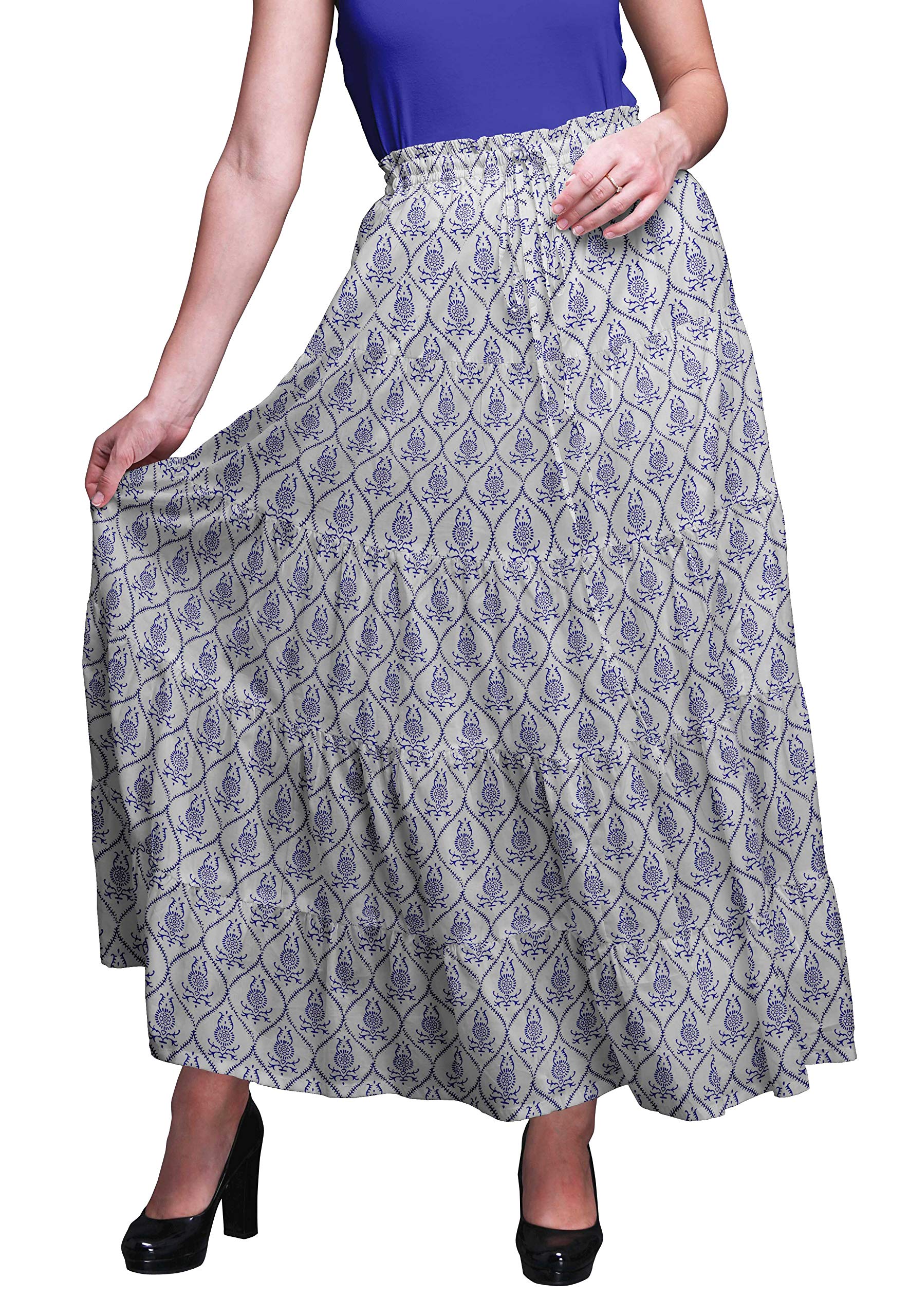 Boho Printed Long Skirts for Women - 5 Tier Cotton Maxi Skirt with Floral Design - Perfect for Beach, Summer, and Casual Outfits