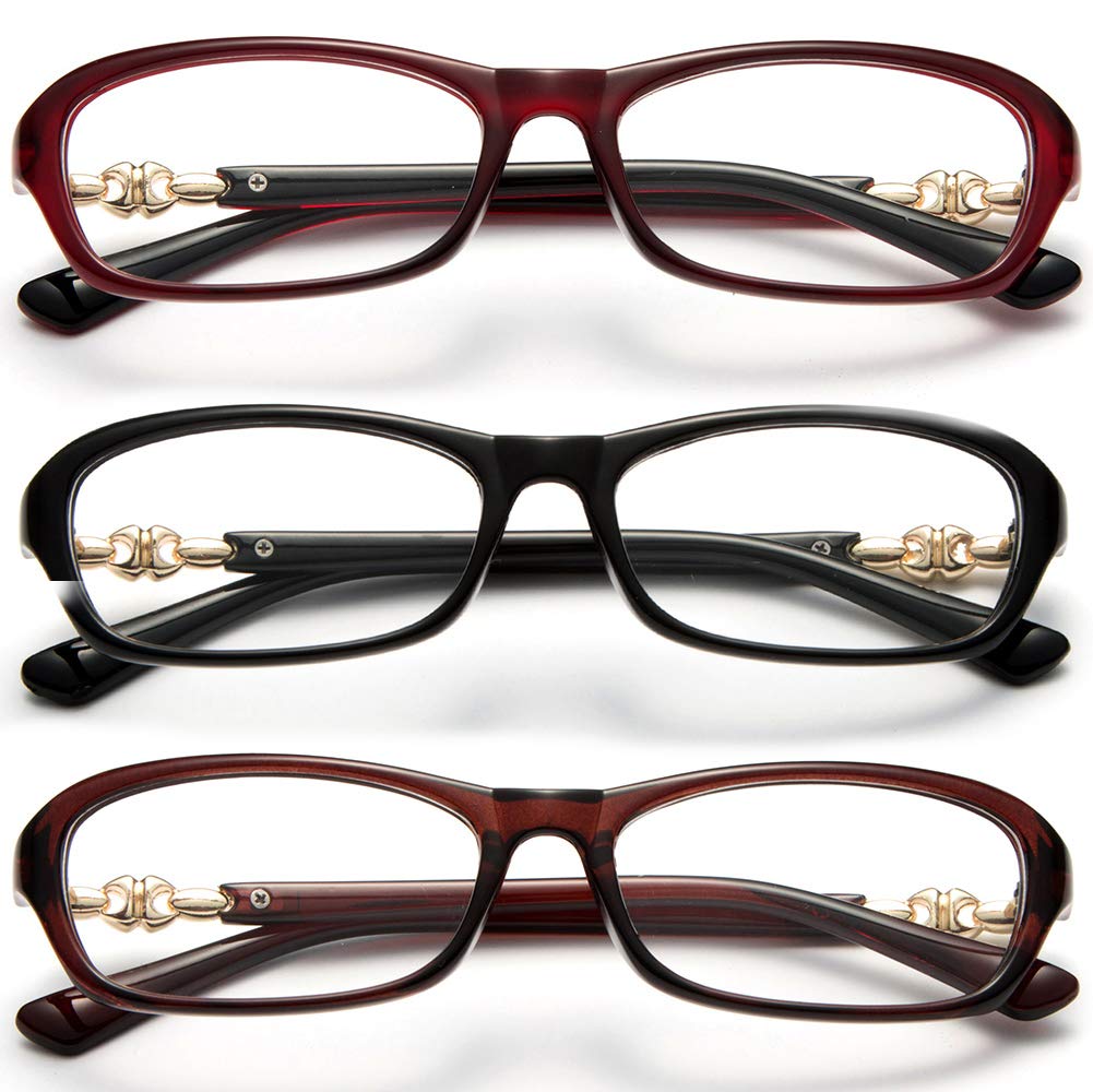 3 Packs Fashionable Women's Reading Glasses with Chain - Designer Inspired Readers (1.75 Magnification) - Perfect for Reading, Working & Everyday Use